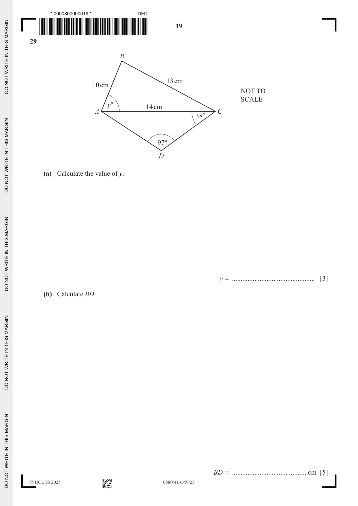 Cambridge IGCSE Mathematics 0580 2025 Oct/Nov Paper 4 · Variant 1 question paper, page 19 of 20