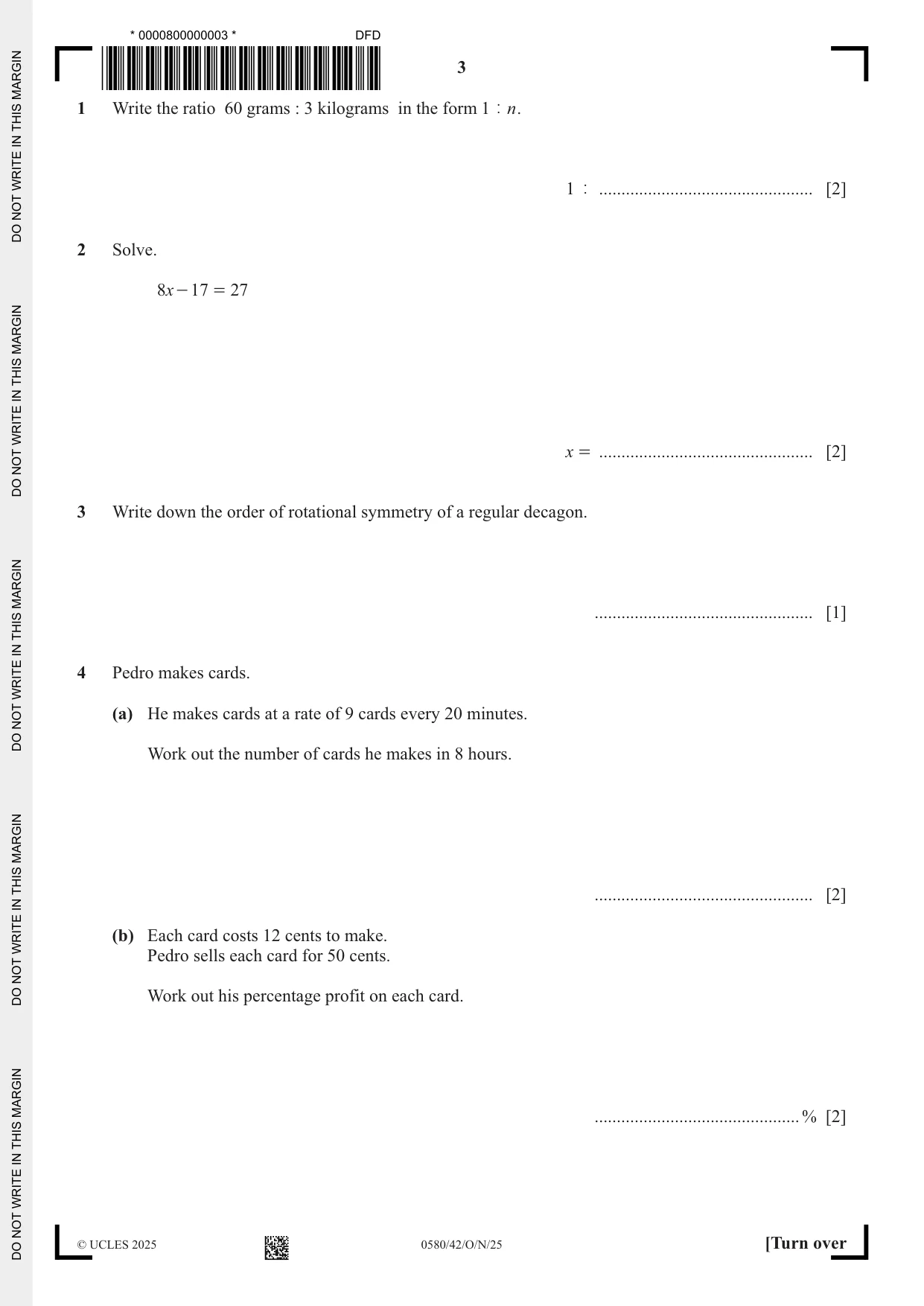 Cambridge IGCSE Mathematics 0580 2025 Oct/Nov Paper 4 · Variant 2 question paper, page 3 of 16