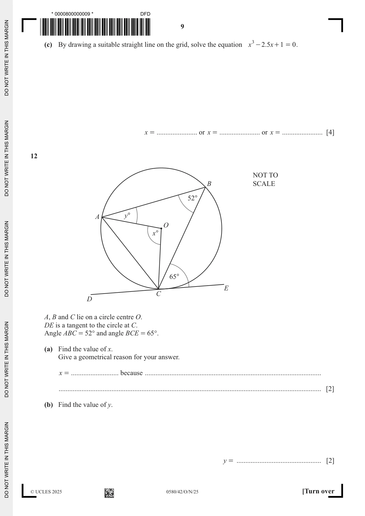 Cambridge IGCSE Mathematics 0580 2025 Oct/Nov Paper 4 · Variant 2 question paper, page 9 of 16