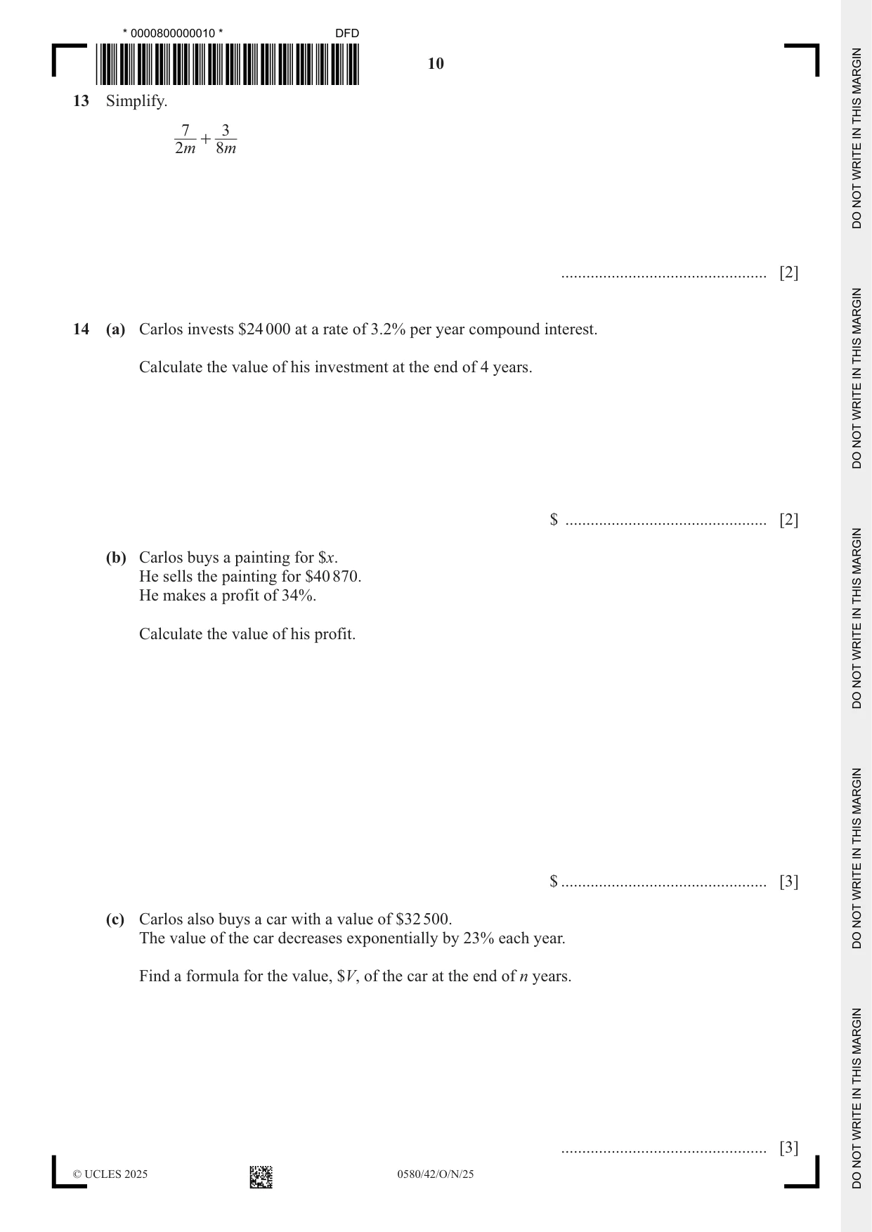 Cambridge IGCSE Mathematics 0580 2025 Oct/Nov Paper 4 · Variant 2 question paper, page 10 of 16