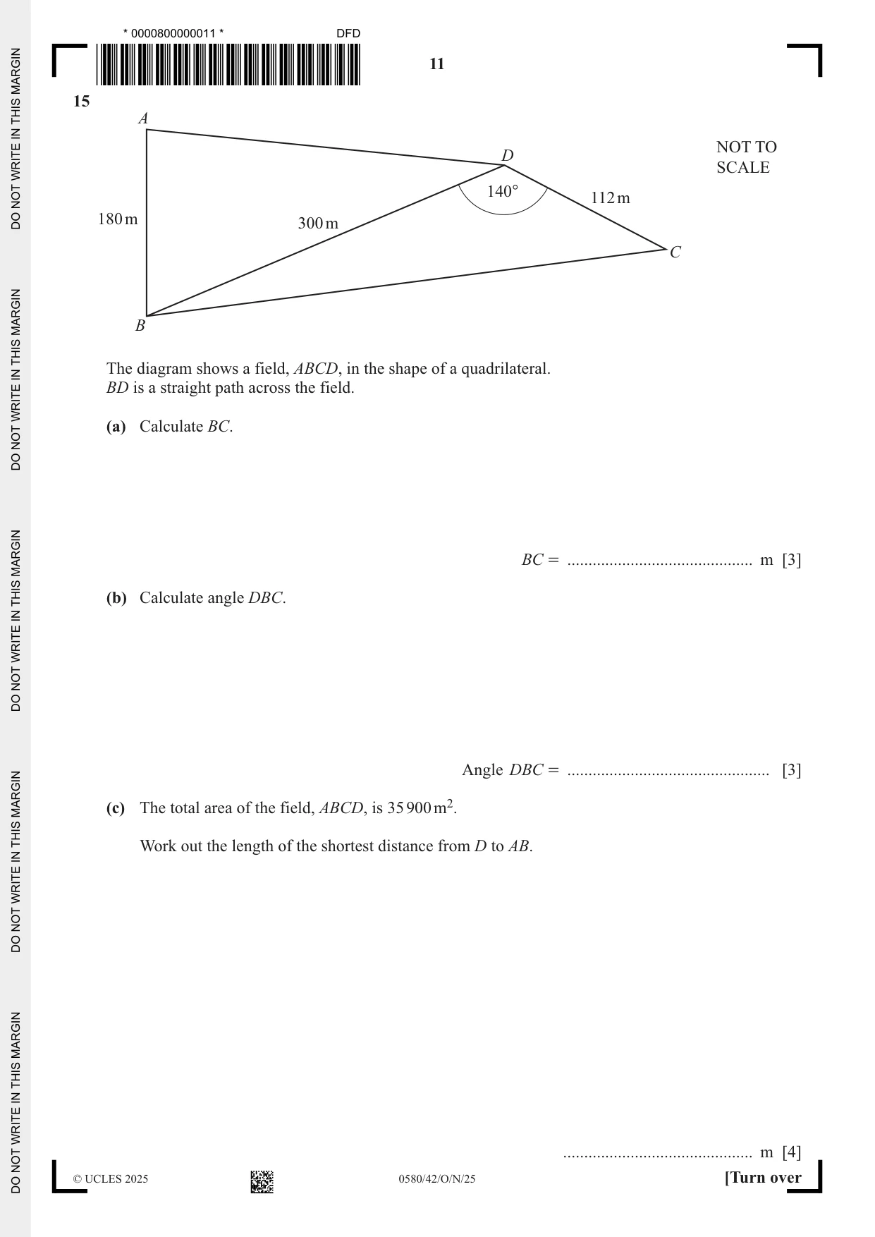 Cambridge IGCSE Mathematics 0580 2025 Oct/Nov Paper 4 · Variant 2 question paper, page 11 of 16