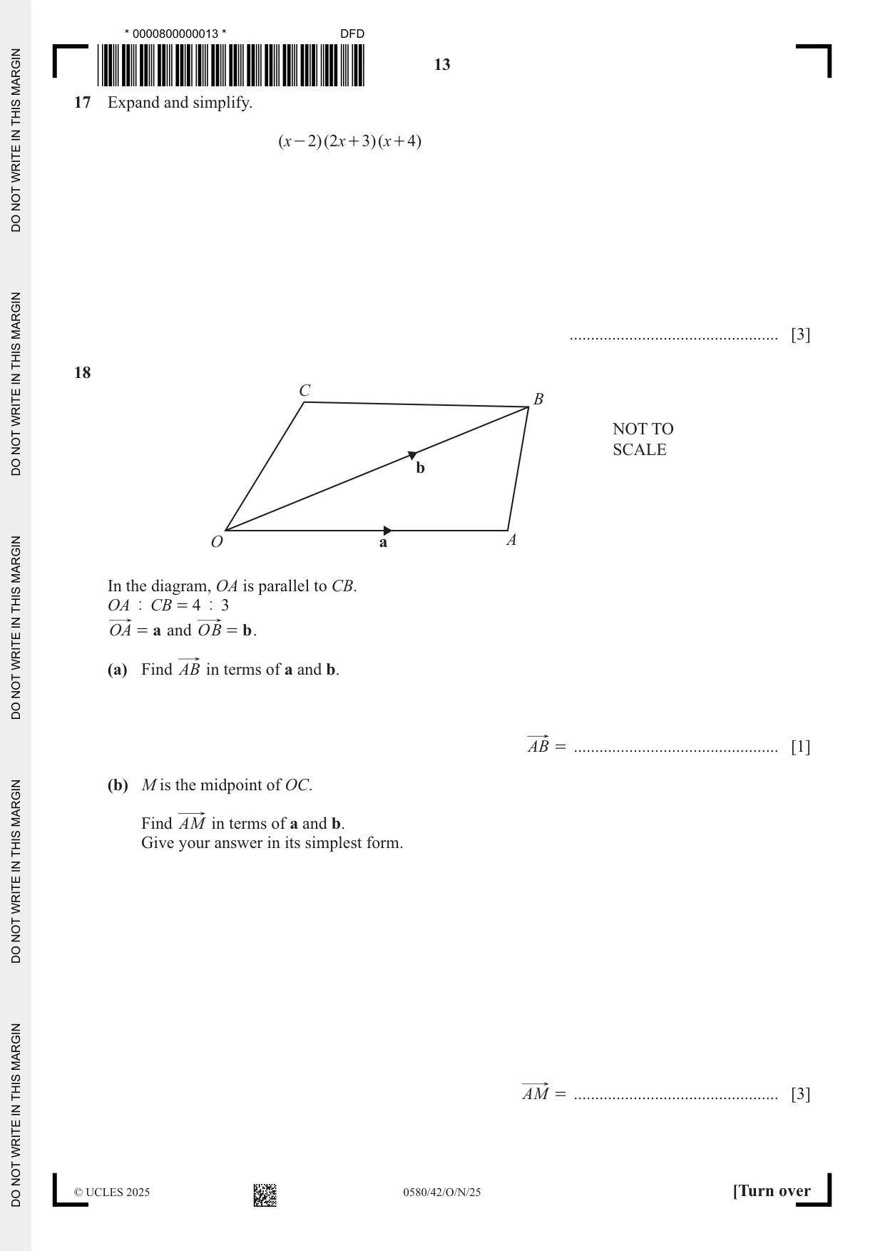 Cambridge IGCSE Mathematics 0580 2025 Oct/Nov Paper 4 · Variant 2 question paper, page 13 of 16