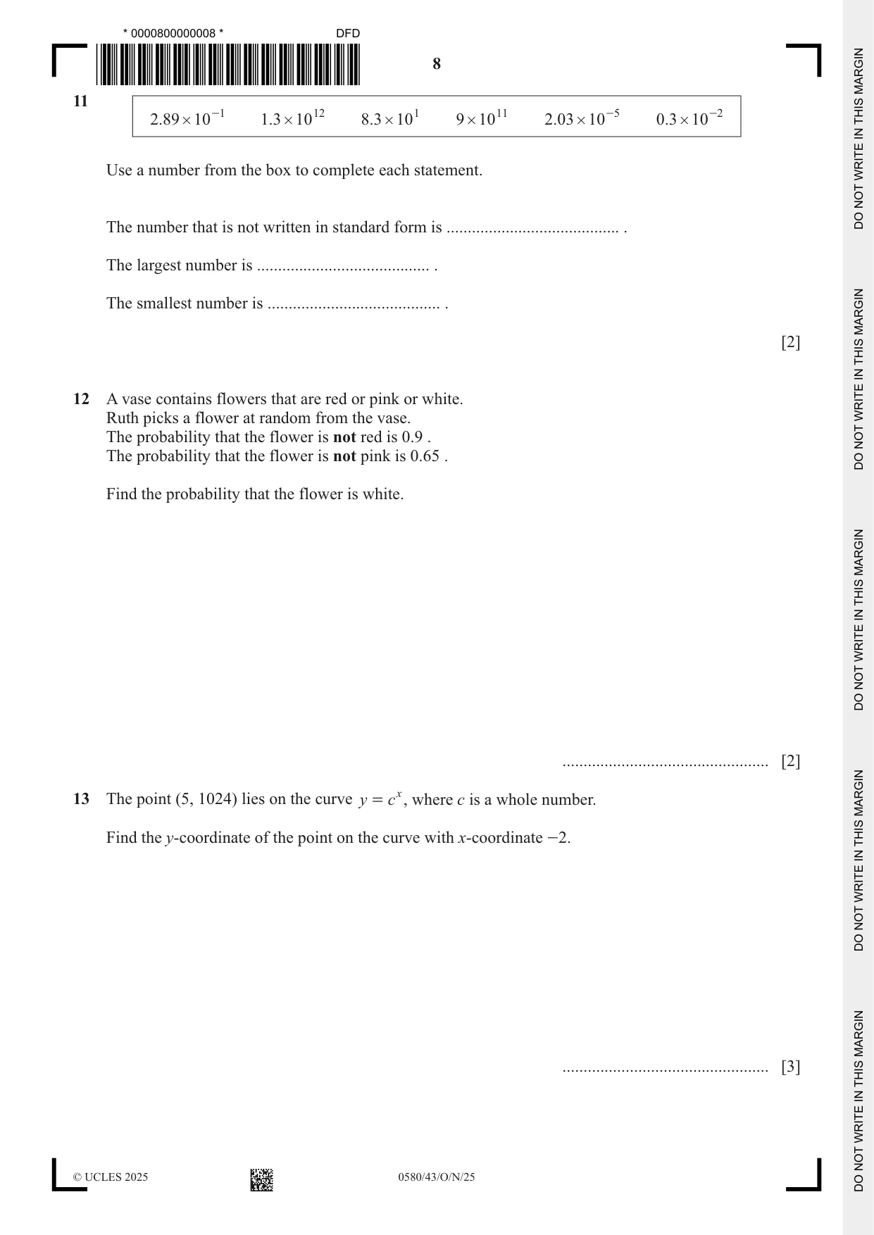 Cambridge IGCSE Mathematics 0580 2025 Oct/Nov Paper 4 · Variant 3 question paper, page 8 of 20