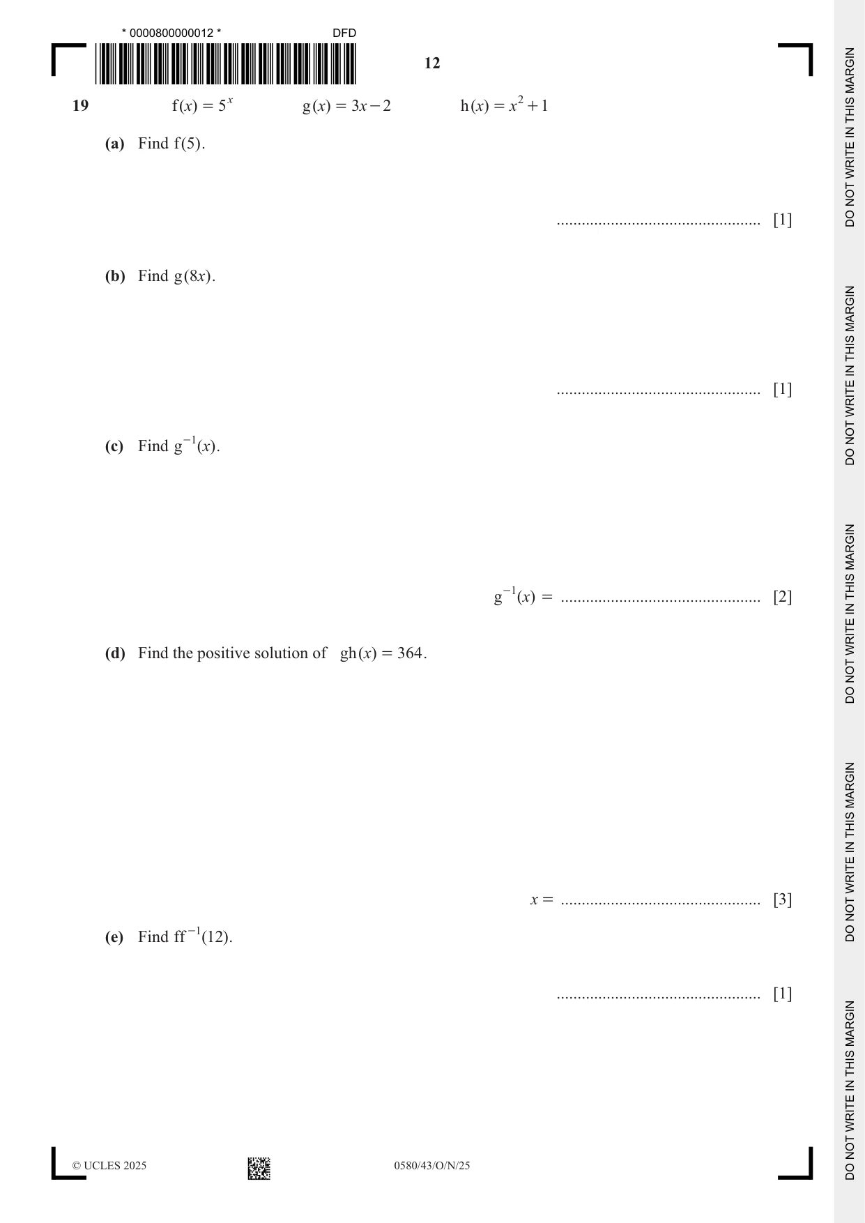 Cambridge IGCSE Mathematics 0580 2025 Oct/Nov Paper 4 · Variant 3 question paper, page 12 of 20