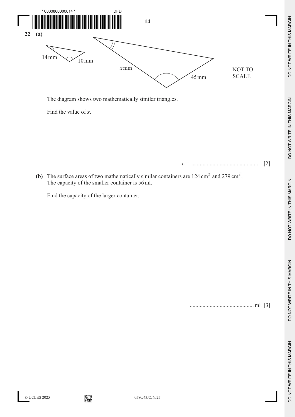 Cambridge IGCSE Mathematics 0580 2025 Oct/Nov Paper 4 · Variant 3 question paper, page 14 of 20