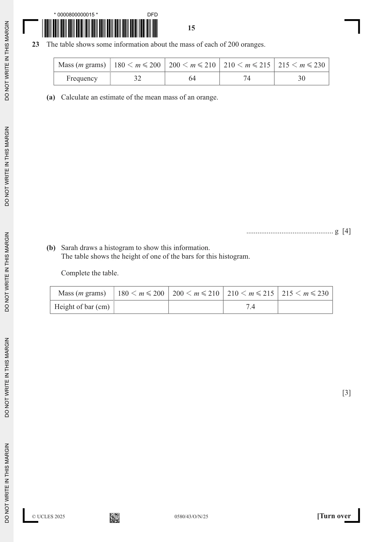 Cambridge IGCSE Mathematics 0580 2025 Oct/Nov Paper 4 · Variant 3 question paper, page 15 of 20