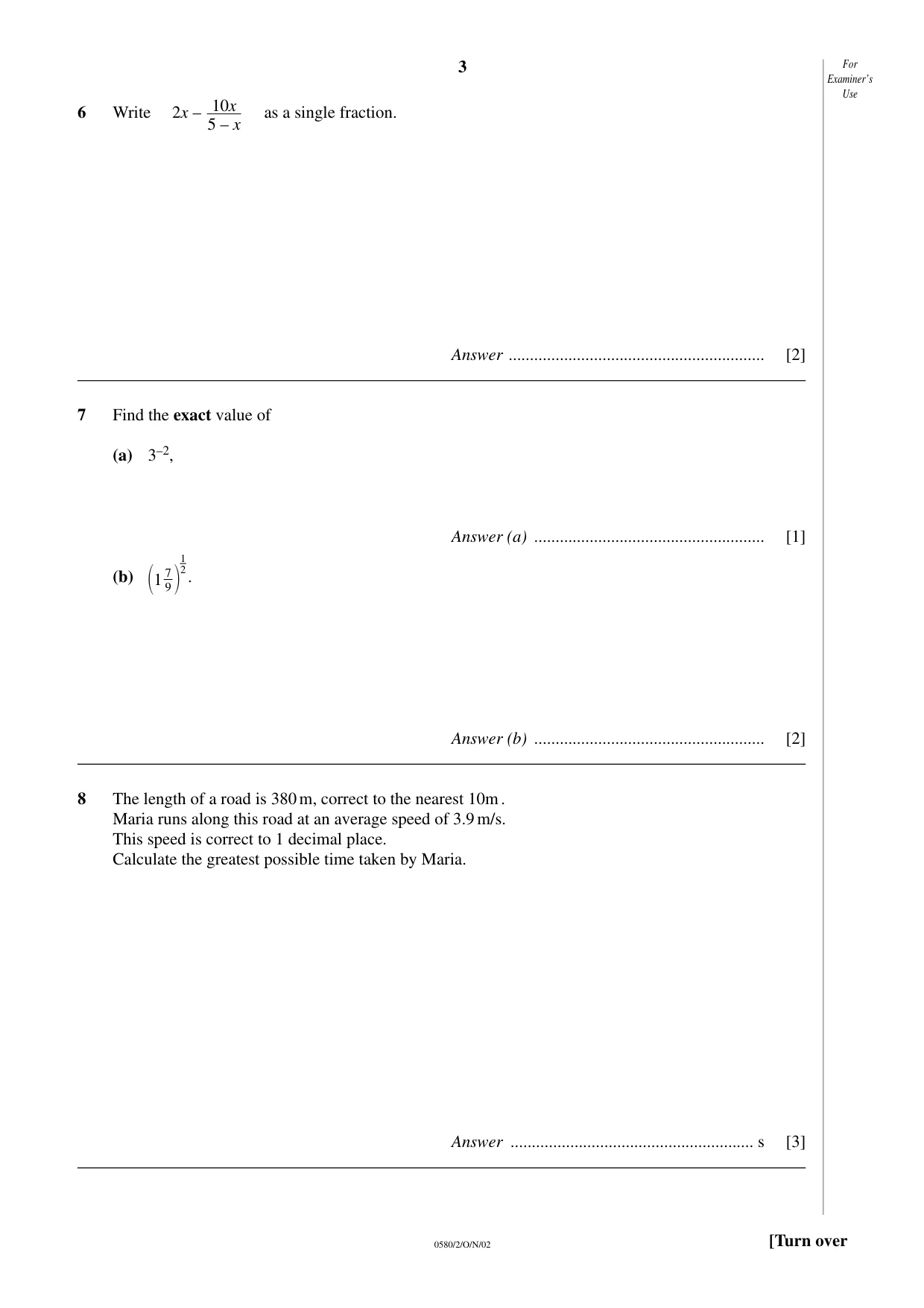 Cambridge IGCSE Mathematics (with coursework) 0581 2002 Oct/Nov Paper 2 · Variant 1 question paper, page 3 of 12
