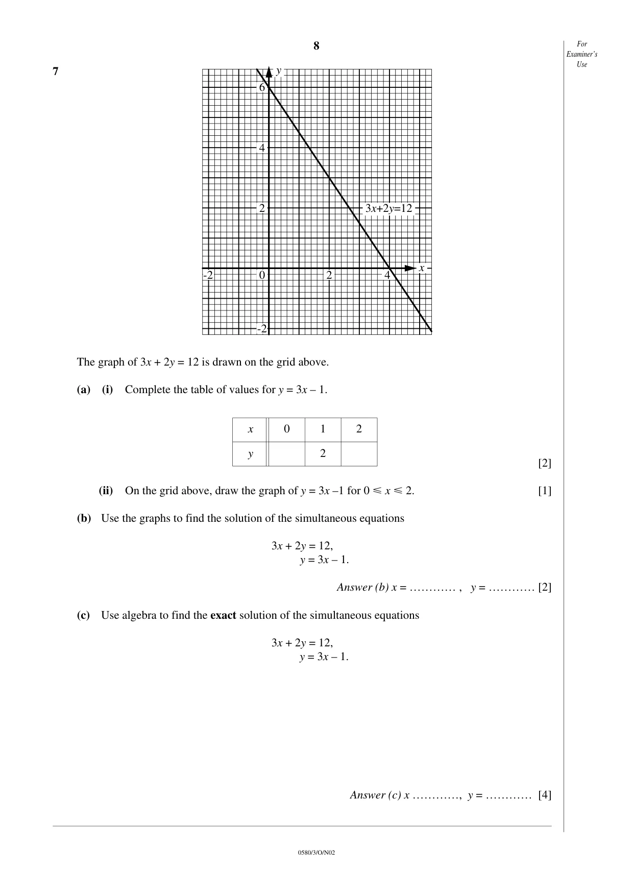 Cambridge IGCSE Mathematics (with coursework) 0581 2002 Oct/Nov Paper 3 · Variant 1 question paper, page 8 of 12