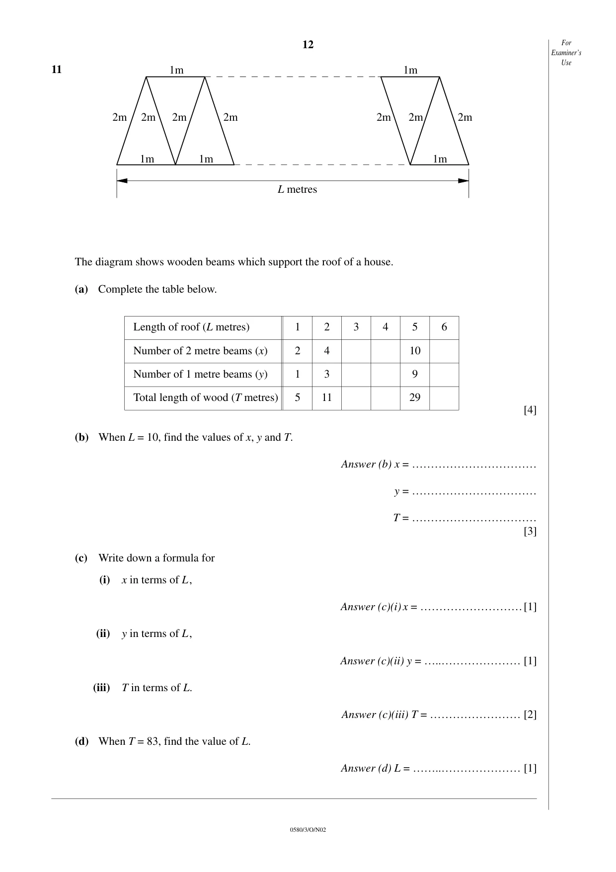 Cambridge IGCSE Mathematics (with coursework) 0581 2002 Oct/Nov Paper 3 · Variant 1 question paper, page 12 of 12