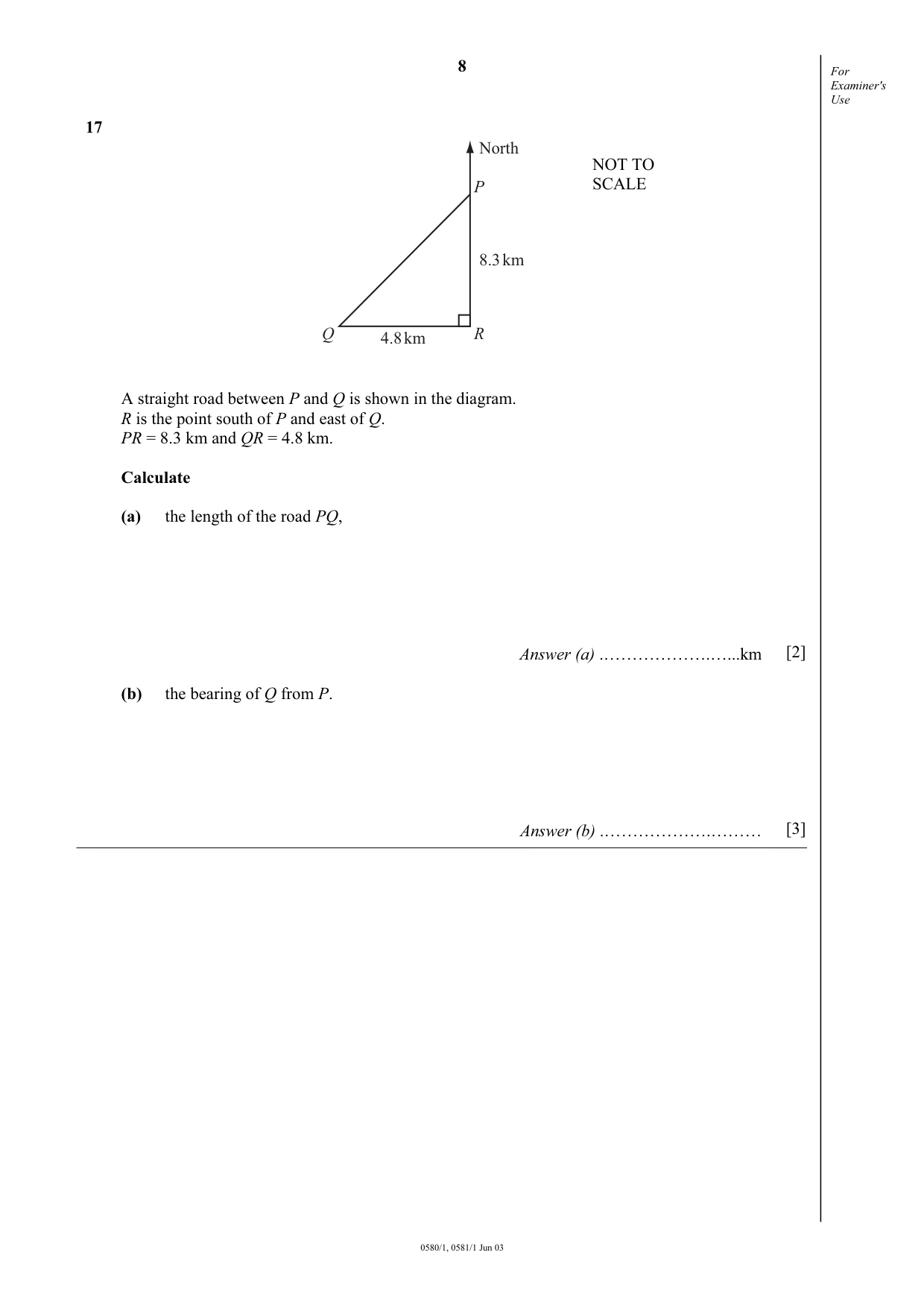 Cambridge IGCSE Mathematics (with coursework) 0581 2003 May/June Paper 1 · Variant 1 question paper, page 8 of 12