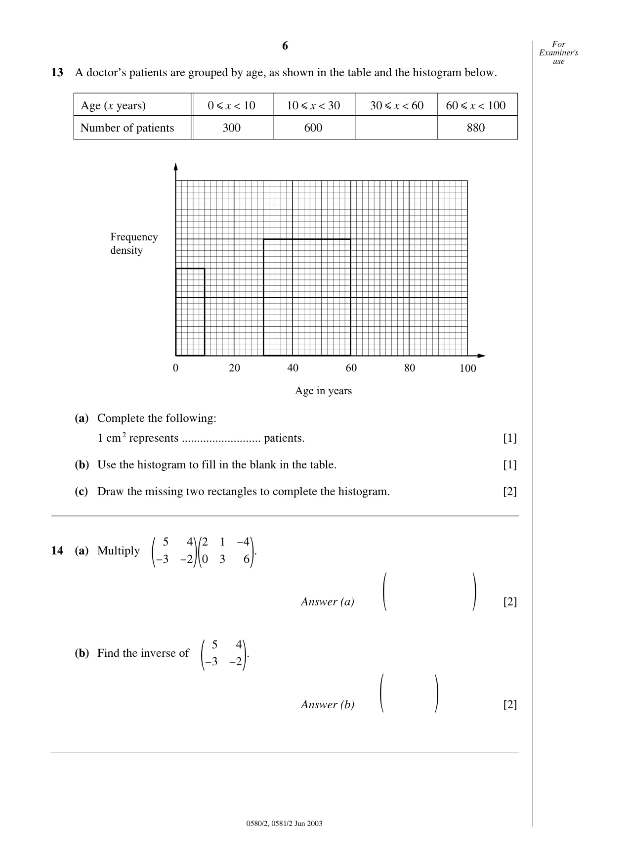 Cambridge IGCSE Mathematics (with coursework) 0581 2003 May/June Paper 2 · Variant 1 question paper, page 6 of 12