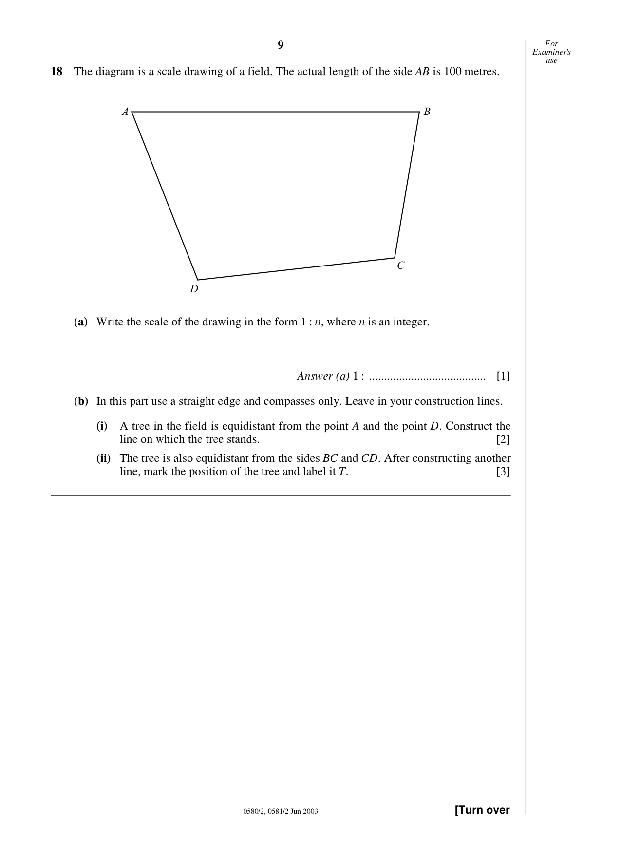 Cambridge IGCSE Mathematics (with coursework) 0581 2003 May/June Paper 2 · Variant 1 question paper, page 9 of 12