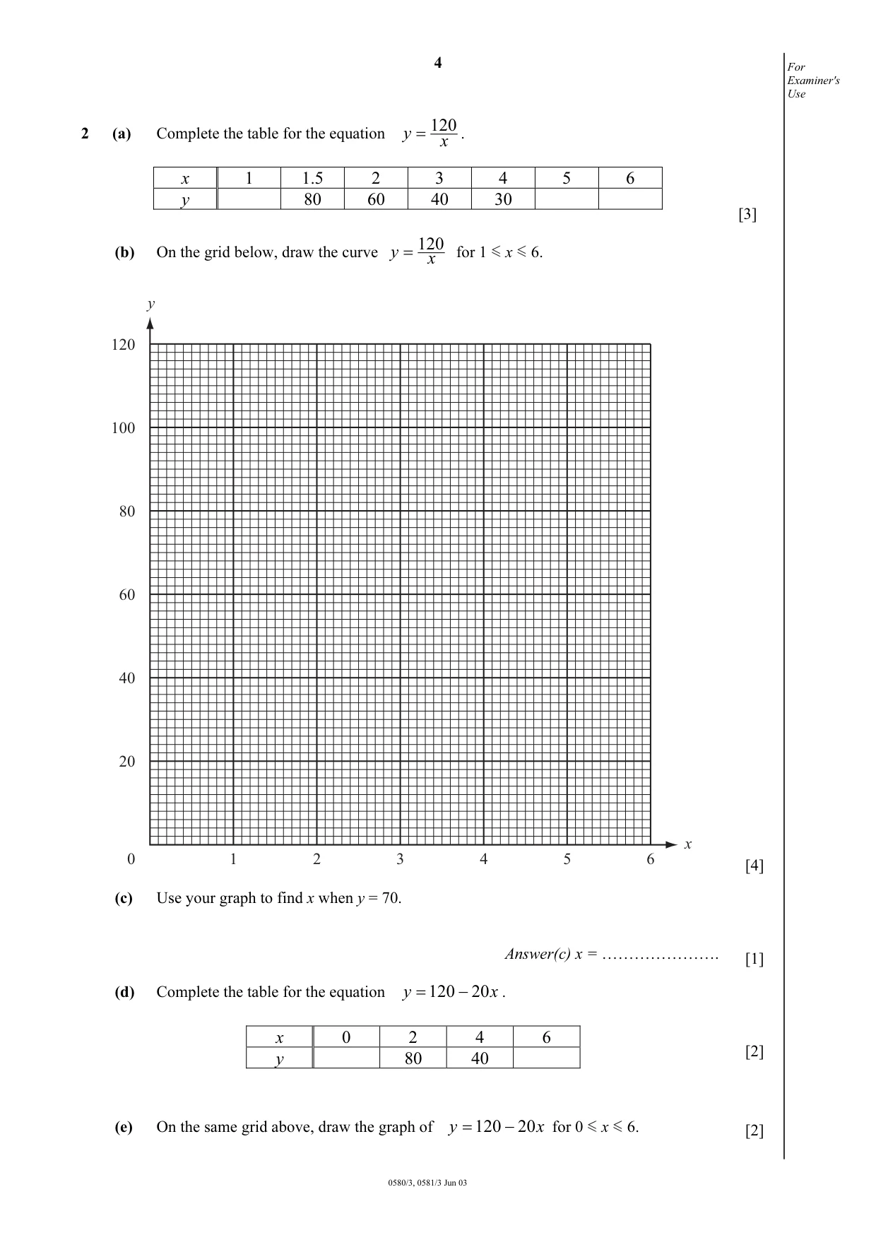 Cambridge IGCSE Mathematics (with coursework) 0581 2003 May/June Paper 3 · Variant 1 question paper, page 4 of 16