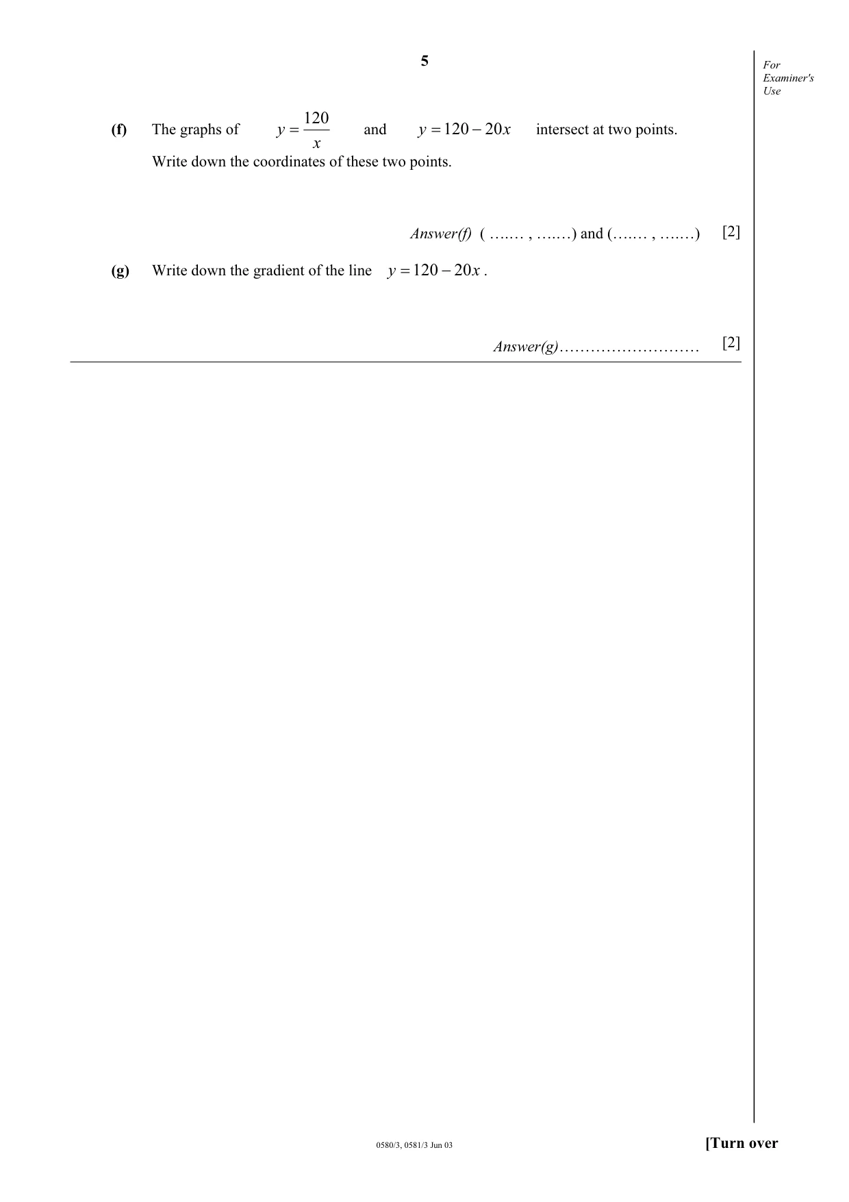 Cambridge IGCSE Mathematics (with coursework) 0581 2003 May/June Paper 3 · Variant 1 question paper, page 5 of 16