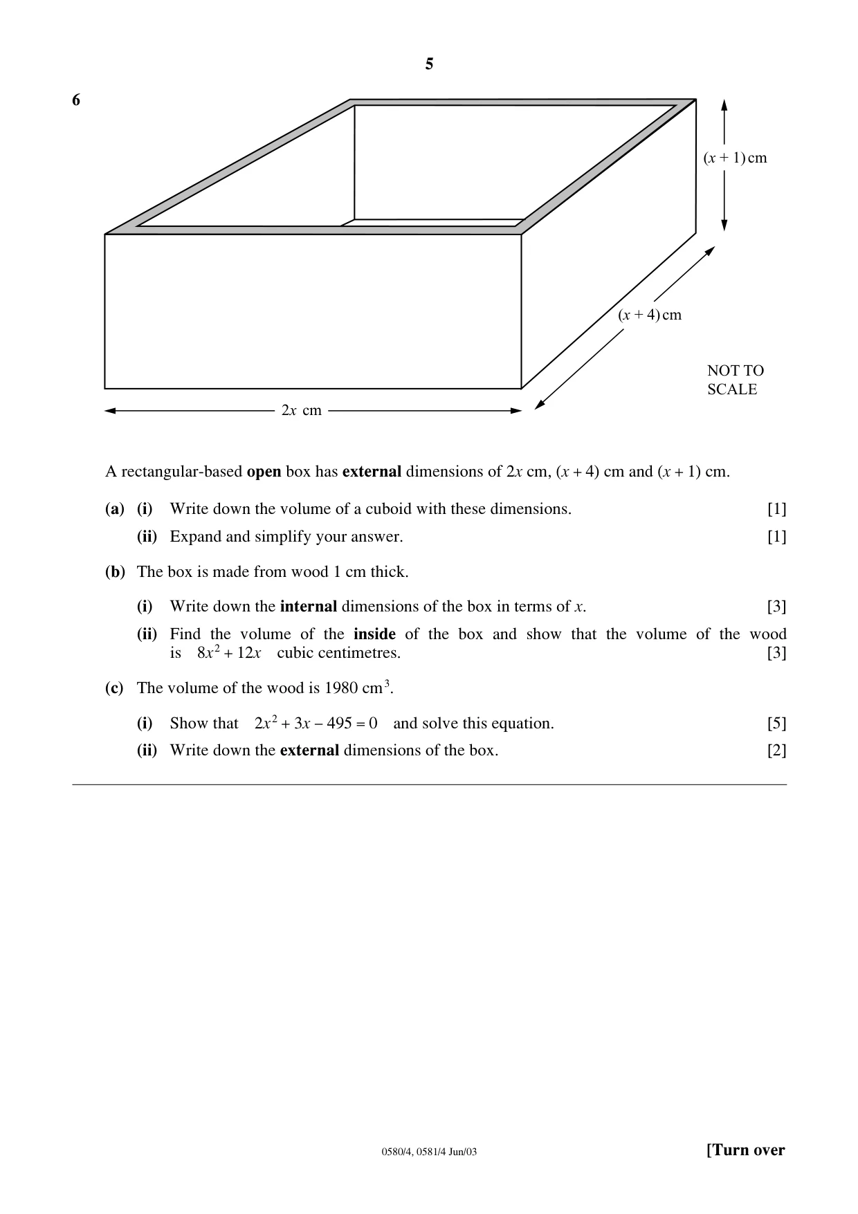 Cambridge IGCSE Mathematics (with coursework) 0581 2003 May/June Paper 4 · Variant 1 question paper, page 5 of 8