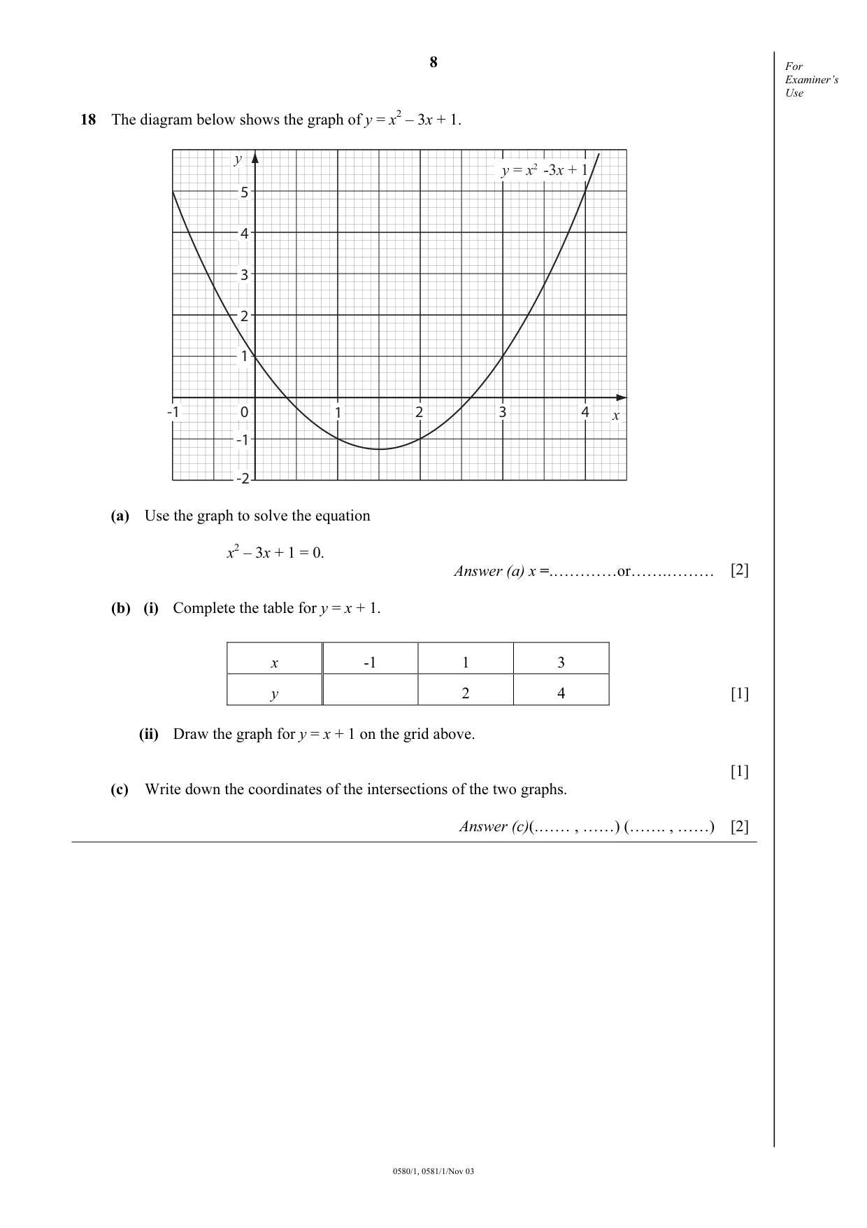 Cambridge IGCSE Mathematics (with coursework) 0581 2003 Oct/Nov Paper 1 · Variant 1 question paper, page 8 of 8