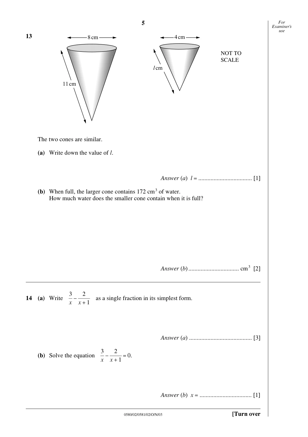 Cambridge IGCSE Mathematics (with coursework) 0581 2003 Oct/Nov Paper 2 · Variant 1 question paper, page 5 of 12