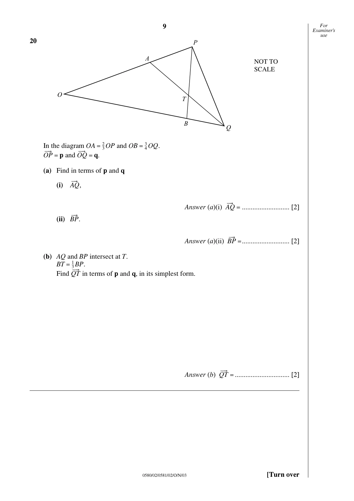 Cambridge IGCSE Mathematics (with coursework) 0581 2003 Oct/Nov Paper 2 · Variant 1 question paper, page 9 of 12