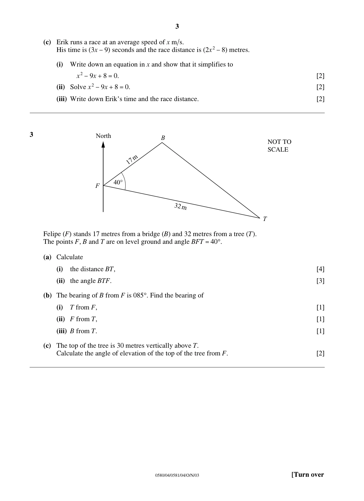 Cambridge IGCSE Mathematics (with coursework) 0581 2003 Oct/Nov Paper 4 · Variant 1 question paper, page 3 of 8