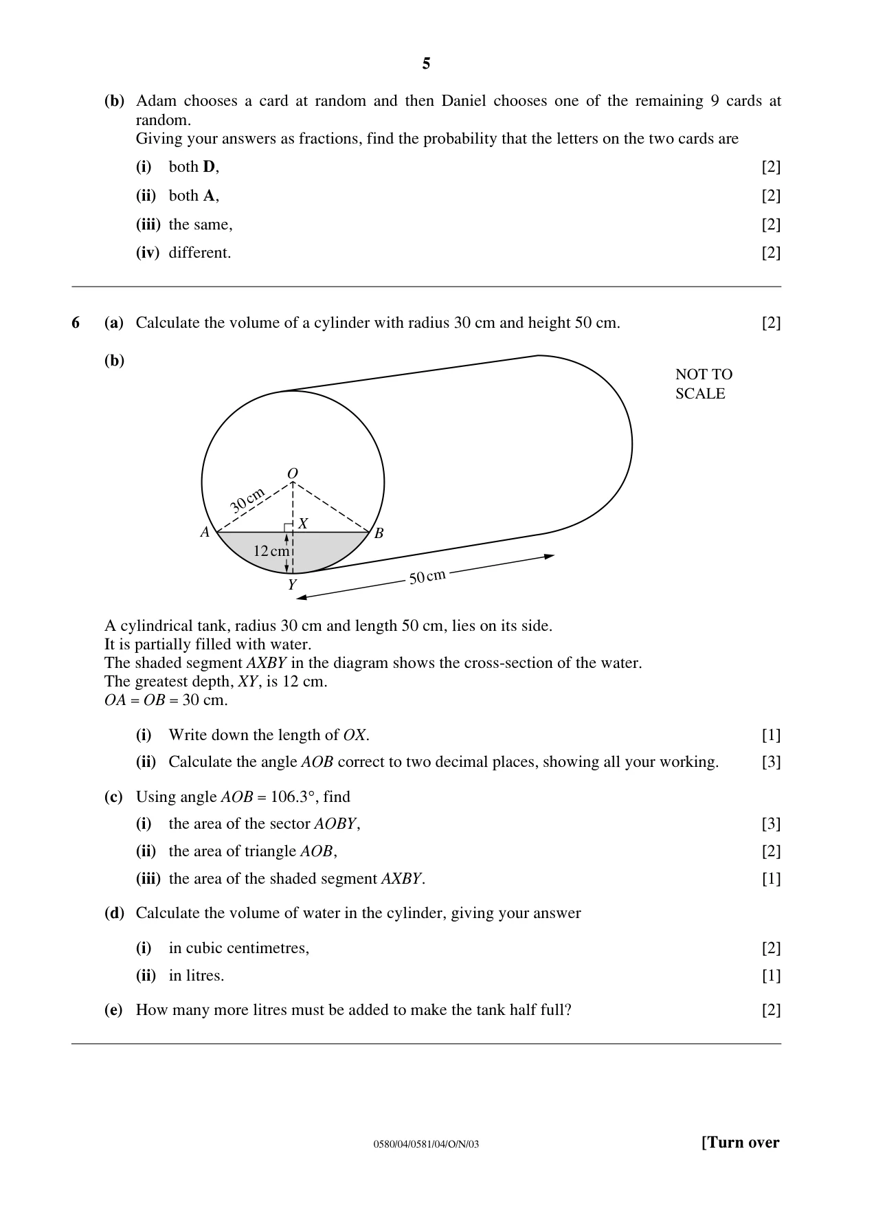 Cambridge IGCSE Mathematics (with coursework) 0581 2003 Oct/Nov Paper 4 · Variant 1 question paper, page 5 of 8