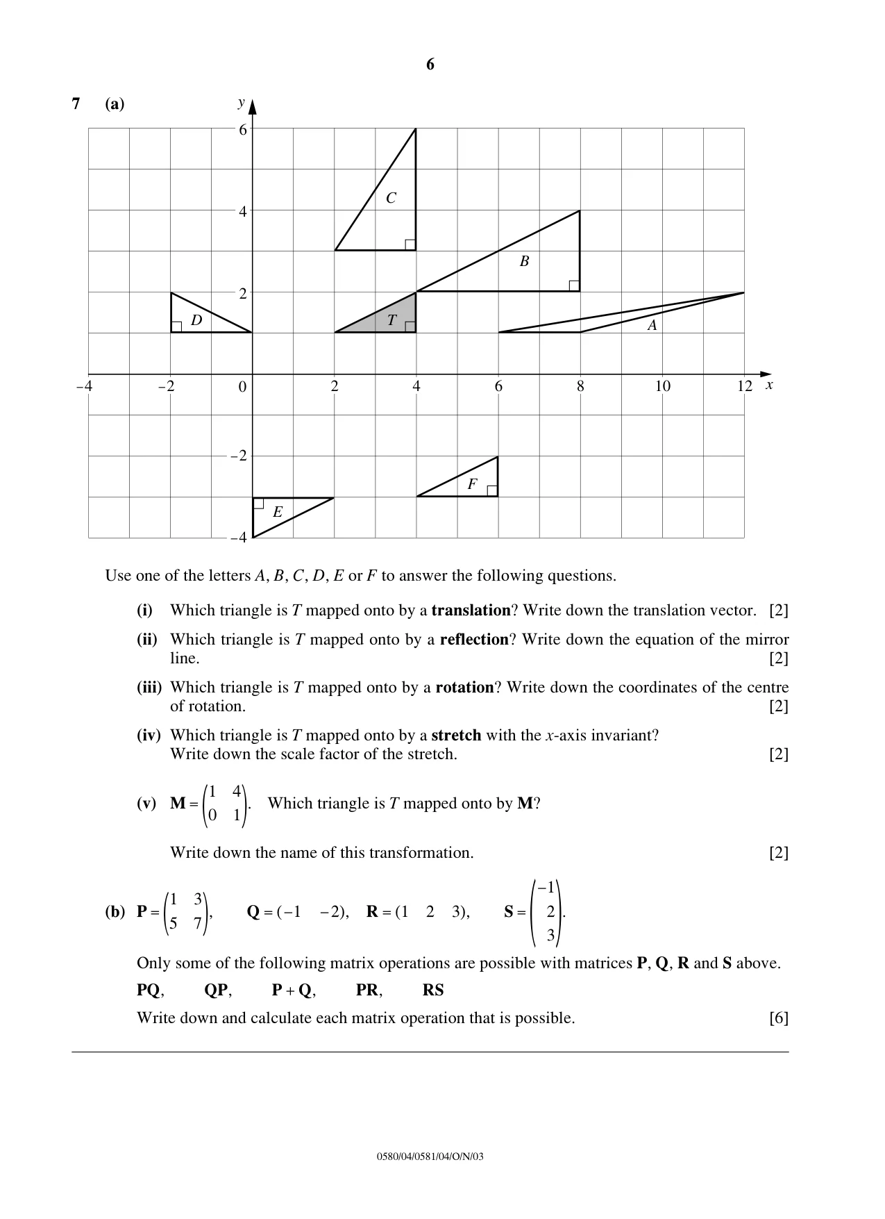 Cambridge IGCSE Mathematics (with coursework) 0581 2003 Oct/Nov Paper 4 · Variant 1 question paper, page 6 of 8