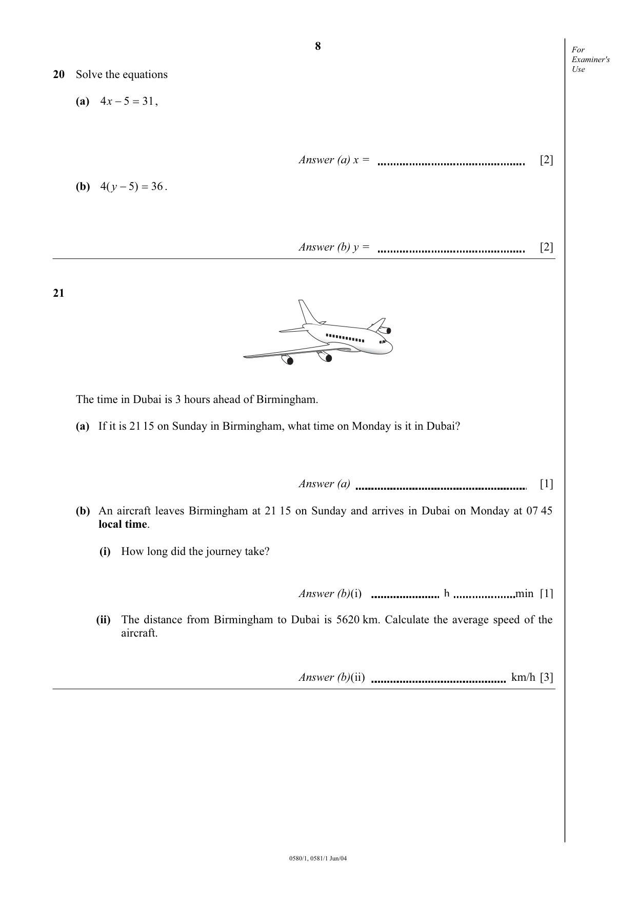 Cambridge IGCSE Mathematics (with coursework) 0581 2004 May/June Paper 1 · Variant 1 question paper, page 8 of 8