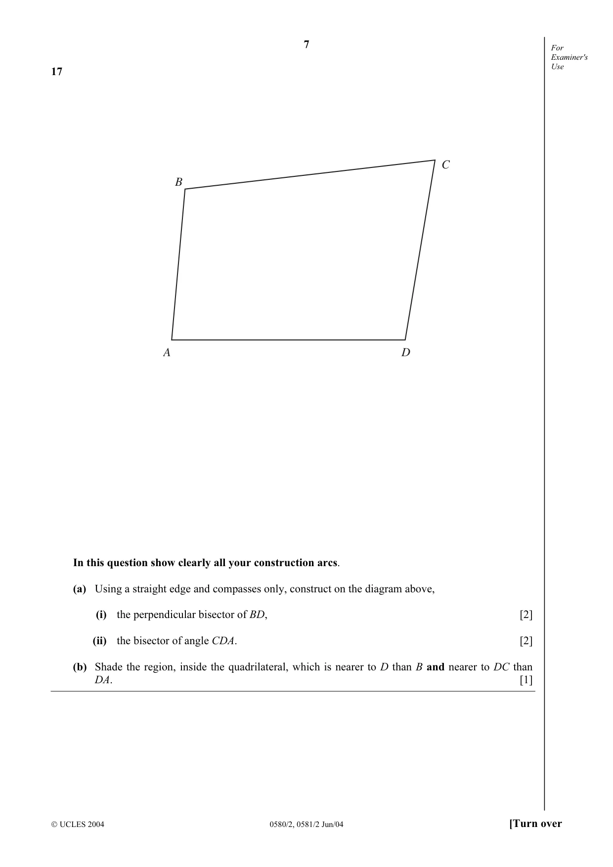 Cambridge IGCSE Mathematics (with coursework) 0581 2004 May/June Paper 2 · Variant 1 question paper, page 7 of 12