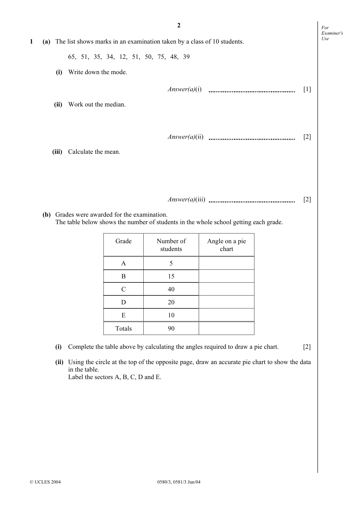 Cambridge IGCSE Mathematics (with coursework) 0581 2004 May/June Paper 3 · Variant 1 question paper, page 2 of 16