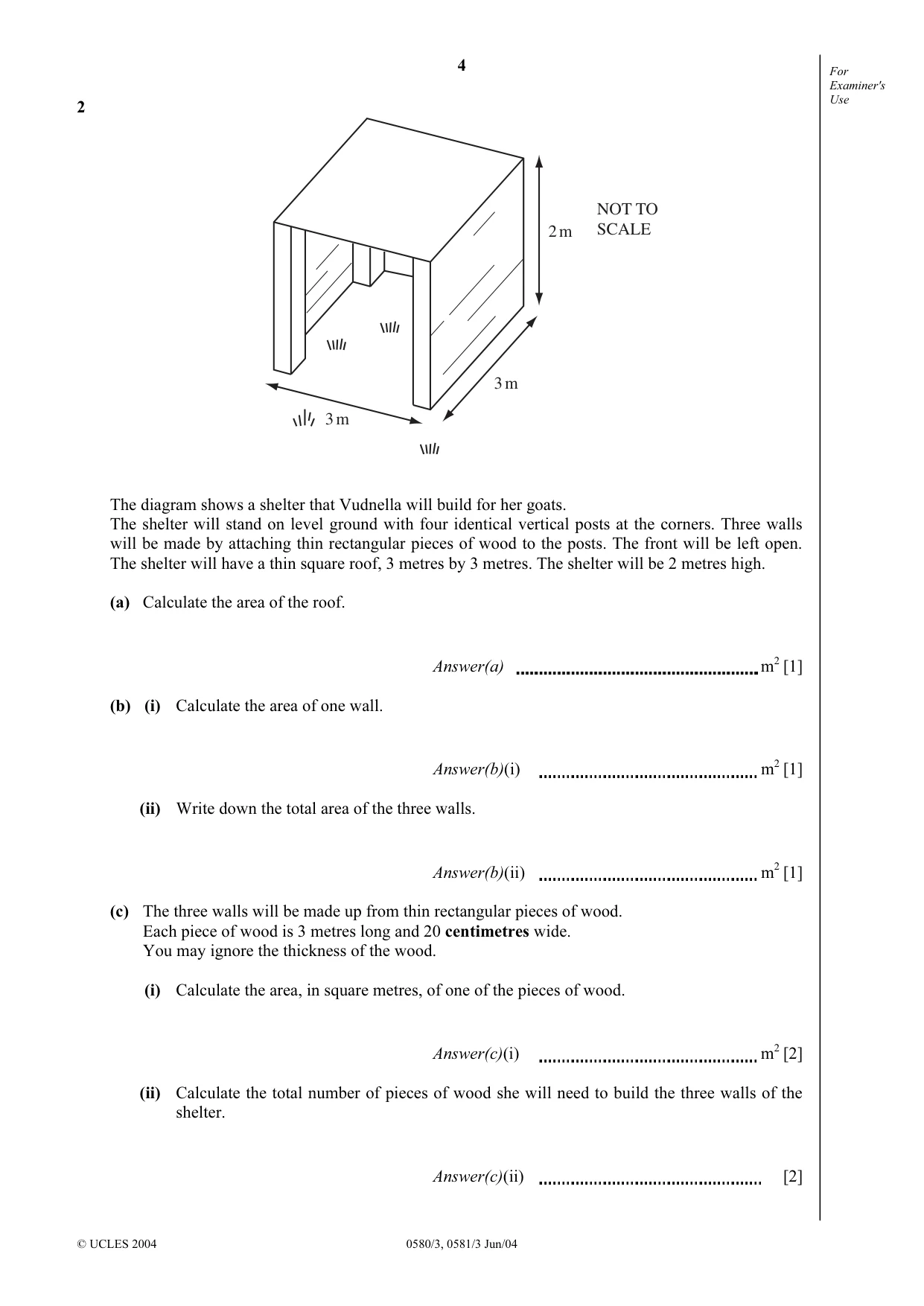 Cambridge IGCSE Mathematics (with coursework) 0581 2004 May/June Paper 3 · Variant 1 question paper, page 4 of 16