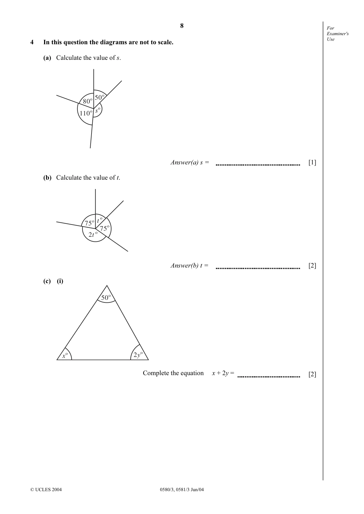 Cambridge IGCSE Mathematics (with coursework) 0581 2004 May/June Paper 3 · Variant 1 question paper, page 8 of 16