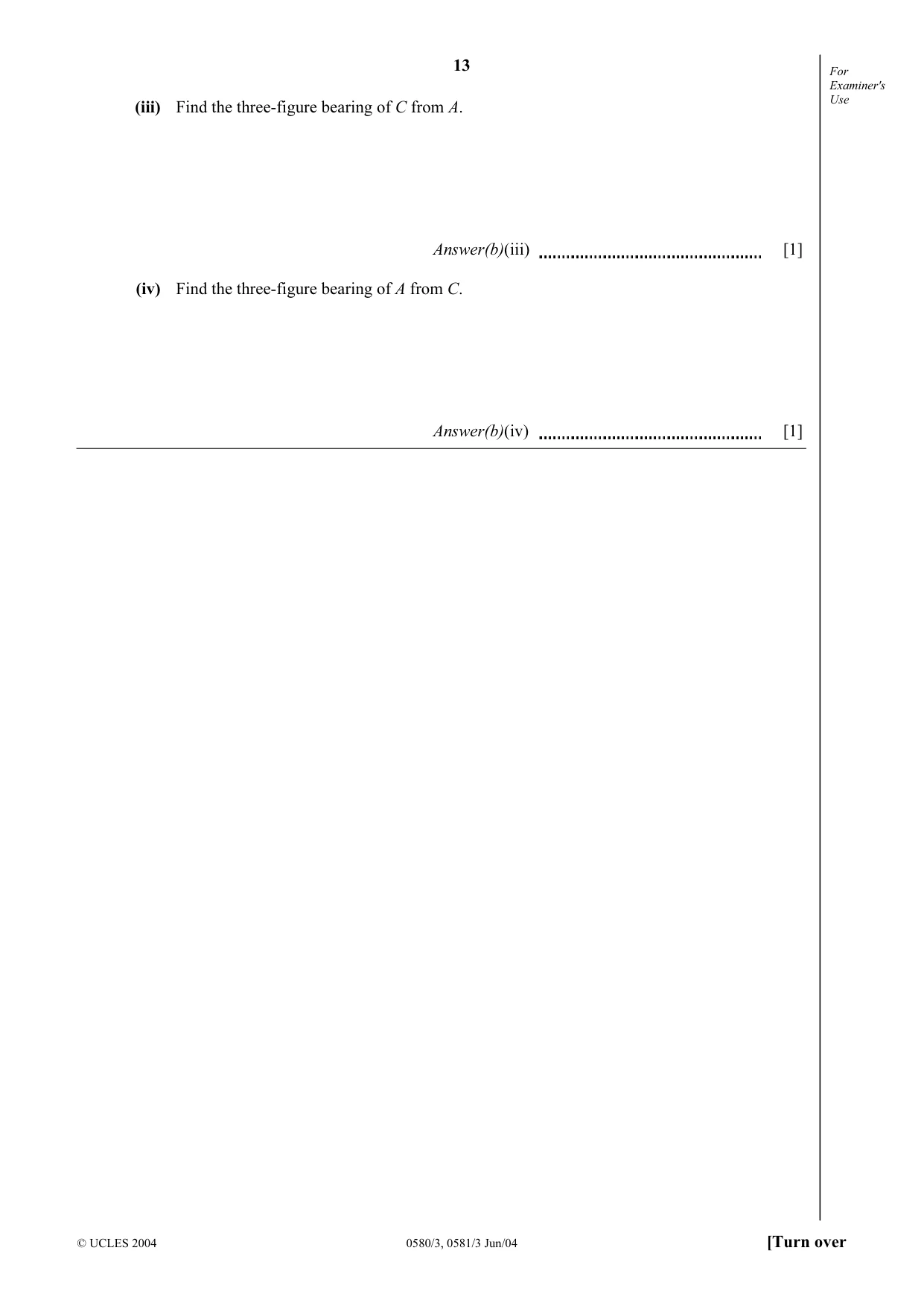 Cambridge IGCSE Mathematics (with coursework) 0581 2004 May/June Paper 3 · Variant 1 question paper, page 13 of 16