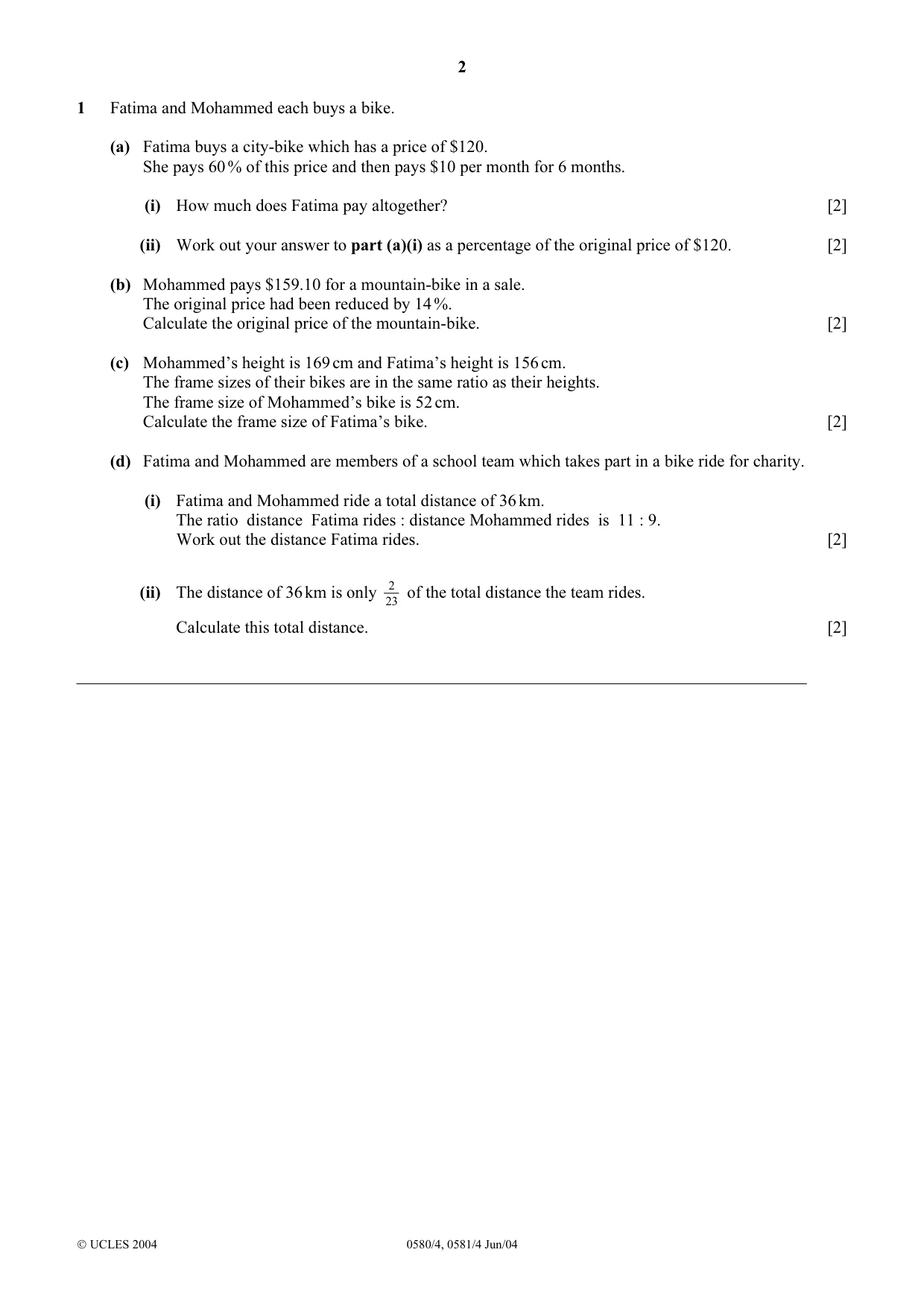Cambridge IGCSE Mathematics (with coursework) 0581 2004 May/June Paper 4 · Variant 1 question paper, page 2 of 12