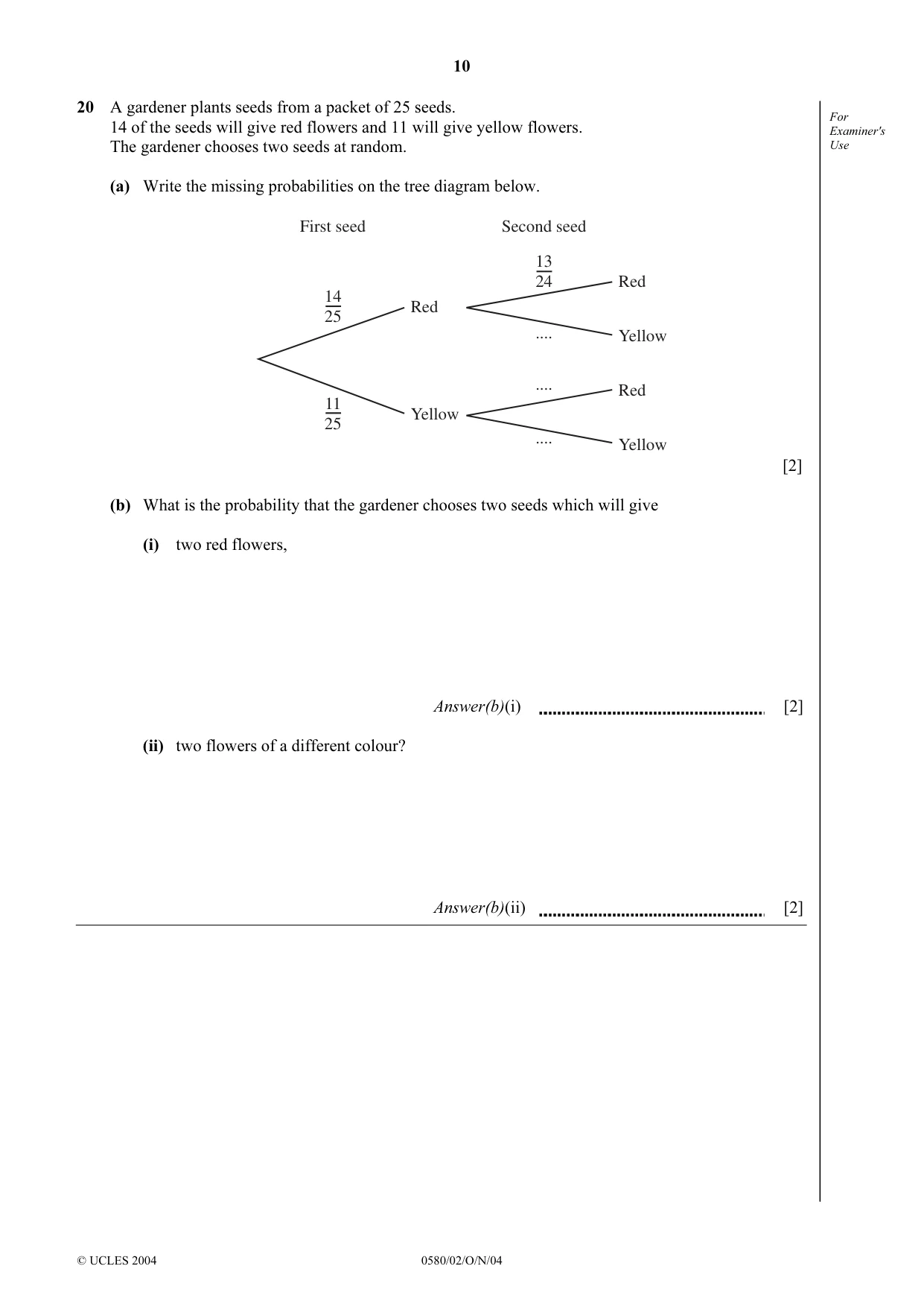 Cambridge IGCSE Mathematics (with coursework) 0581 2004 Oct/Nov Paper 2 · Variant 1 question paper, page 10 of 12