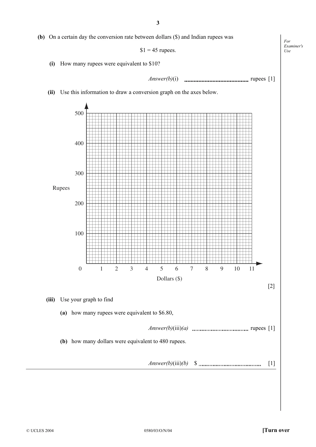 Cambridge IGCSE Mathematics (with coursework) 0581 2004 Oct/Nov Paper 3 · Variant 1 question paper, page 3 of 16