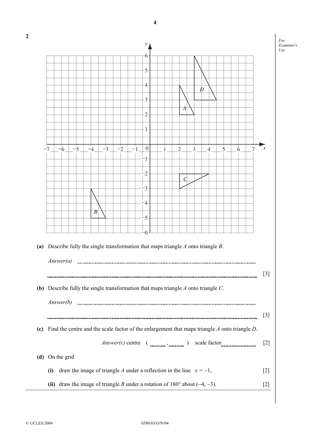Cambridge IGCSE Mathematics (with coursework) 0581 2004 Oct/Nov Paper 3 · Variant 1 question paper, page 4 of 16