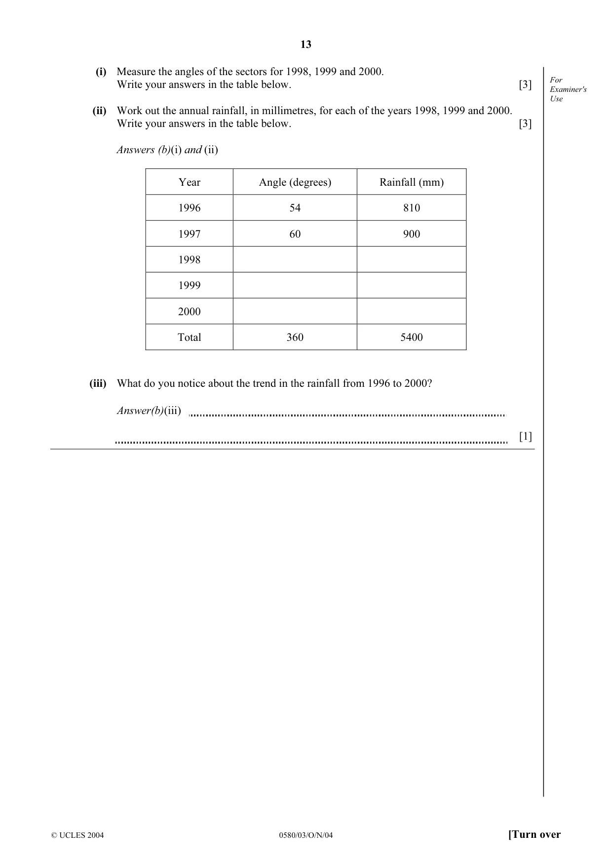 Cambridge IGCSE Mathematics (with coursework) 0581 2004 Oct/Nov Paper 3 · Variant 1 question paper, page 13 of 16