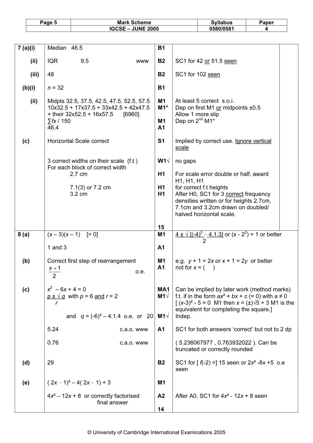 Mark scheme, page 9 of 10