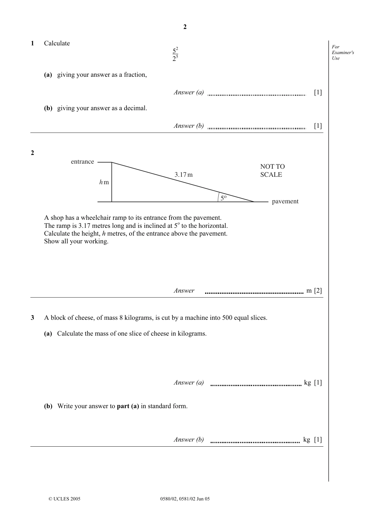 Cambridge IGCSE Mathematics (with coursework) 0581 2005 May/June Paper 2 · Variant 1 question paper, page 2 of 12