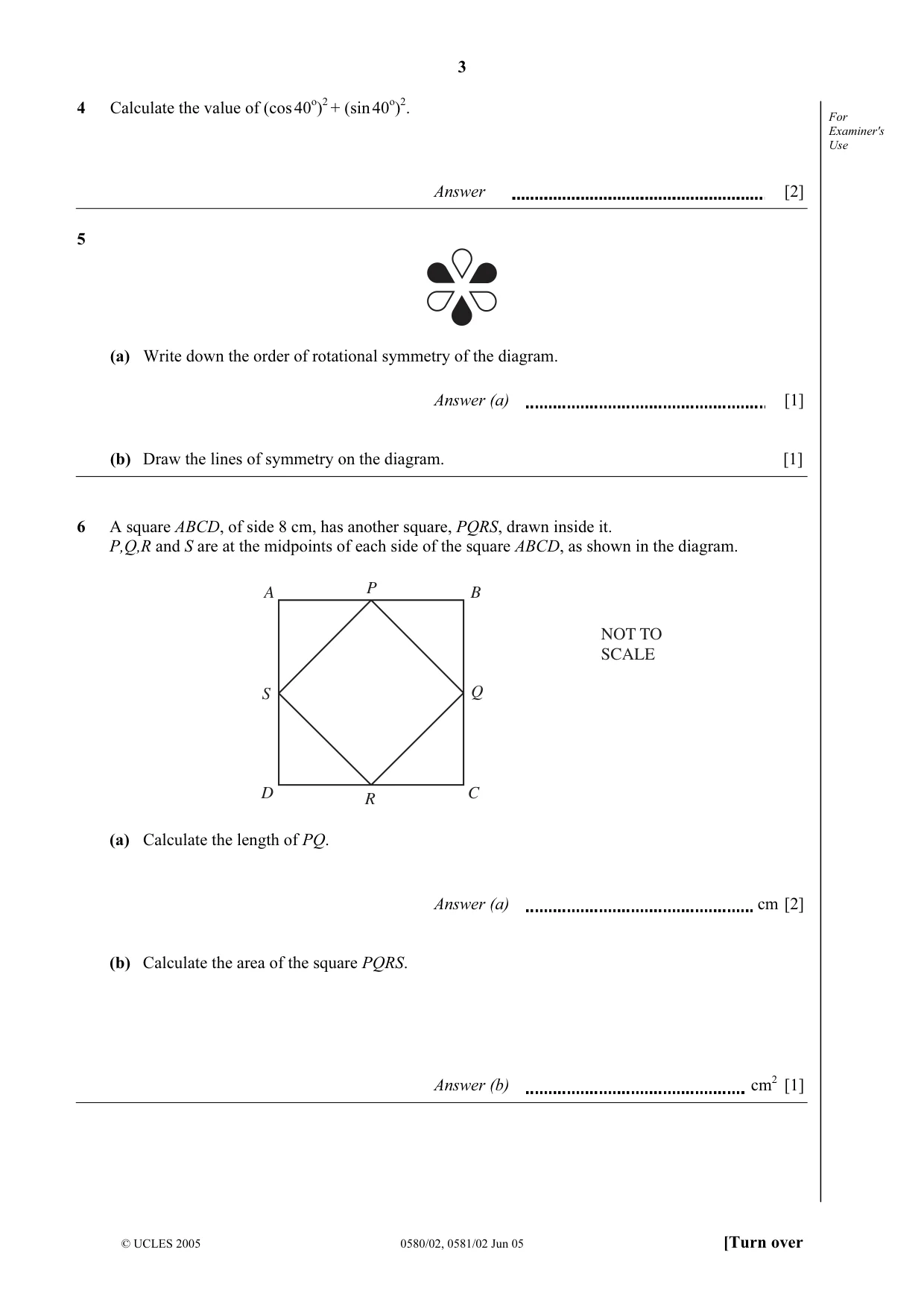 Cambridge IGCSE Mathematics (with coursework) 0581 2005 May/June Paper 2 · Variant 1 question paper, page 3 of 12