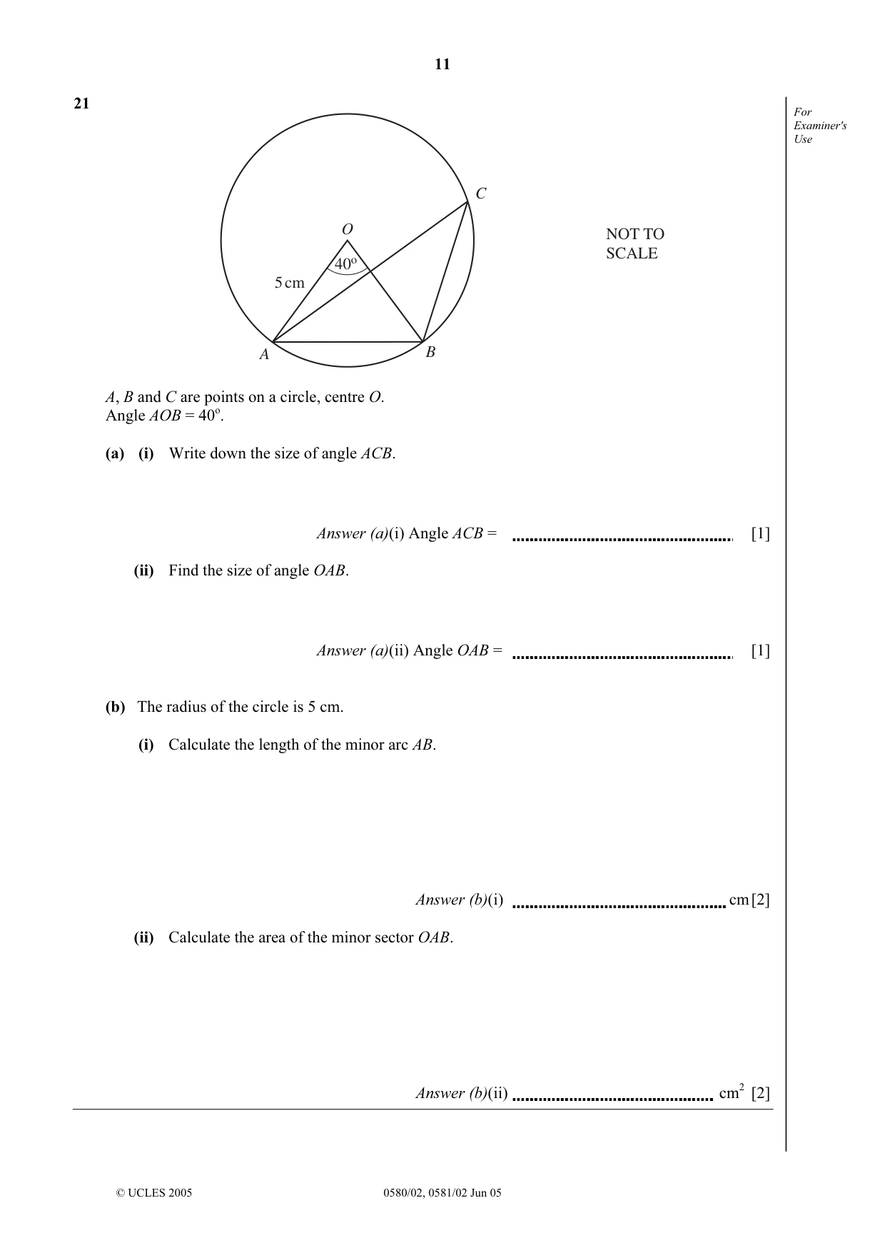 Cambridge IGCSE Mathematics (with coursework) 0581 2005 May/June Paper 2 · Variant 1 question paper, page 11 of 12