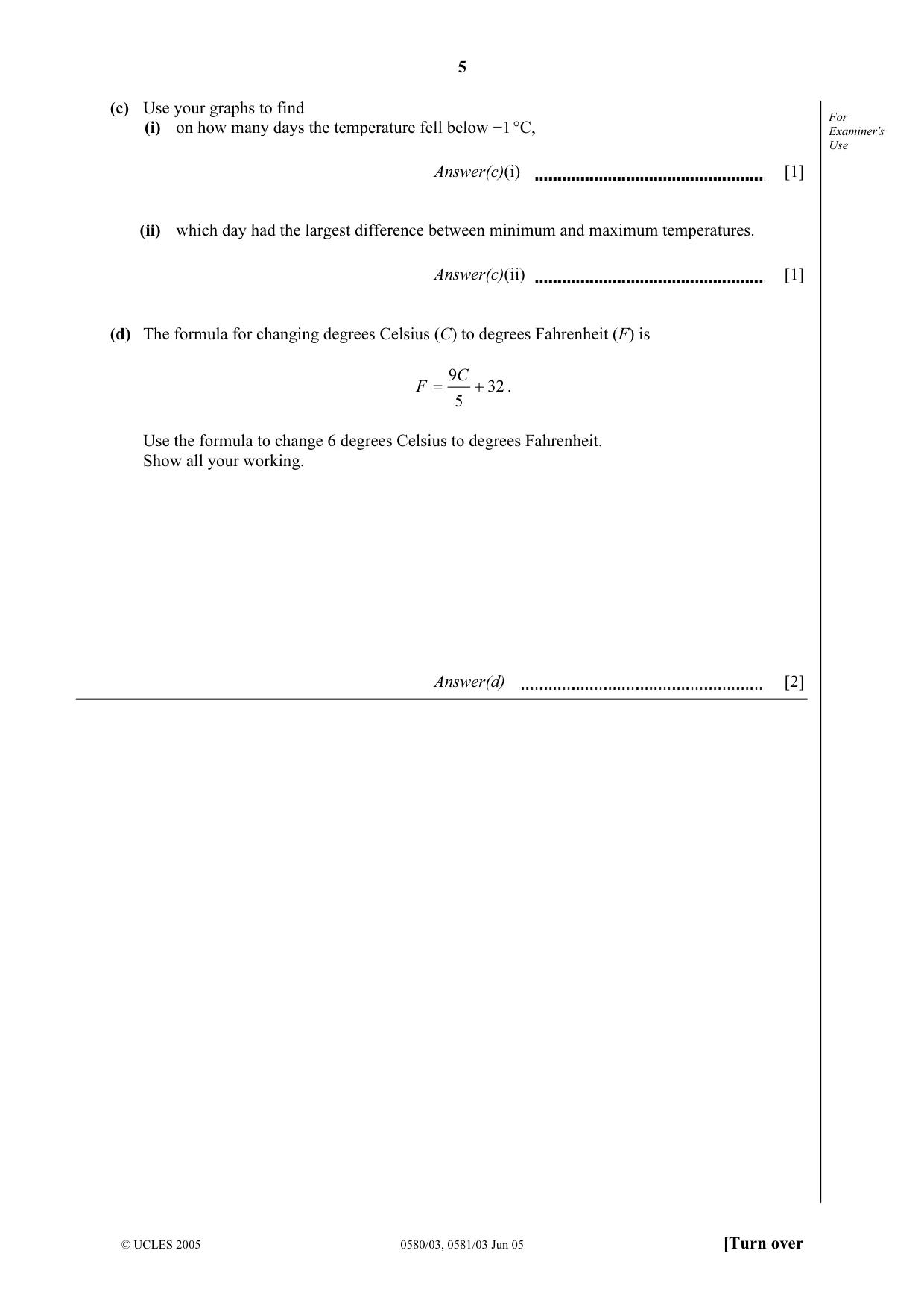 Cambridge IGCSE Mathematics (with coursework) 0581 2005 May/June Paper 3 · Variant 1 question paper, page 5 of 16