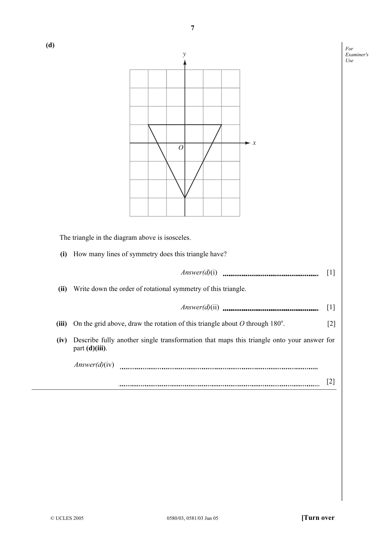 Cambridge IGCSE Mathematics (with coursework) 0581 2005 May/June Paper 3 · Variant 1 question paper, page 7 of 16