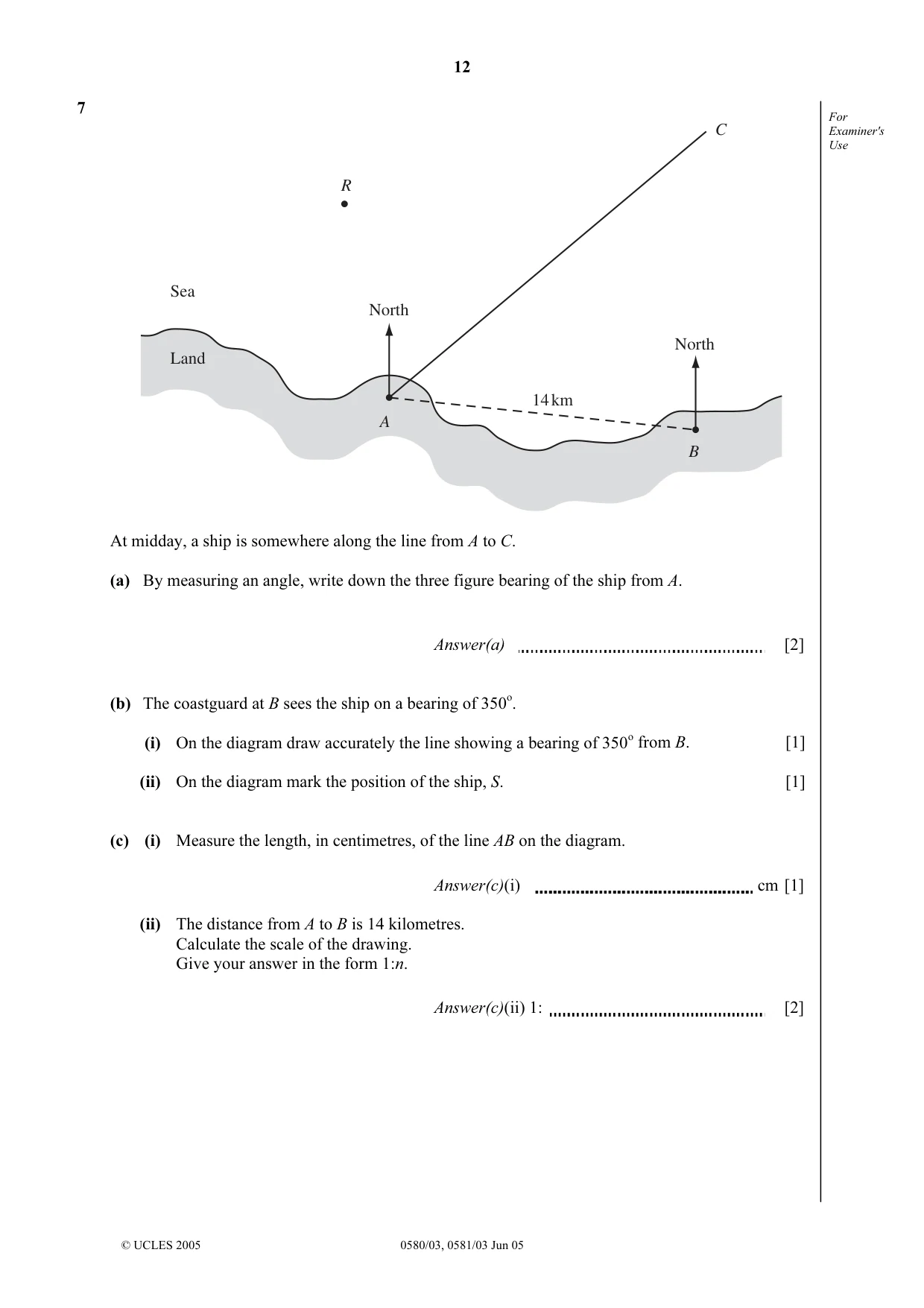 Cambridge IGCSE Mathematics (with coursework) 0581 2005 May/June Paper 3 · Variant 1 question paper, page 12 of 16