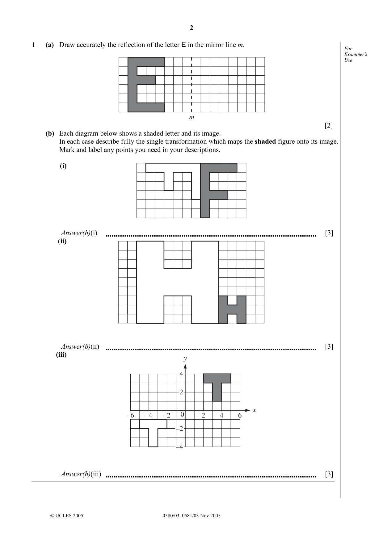 Cambridge IGCSE Mathematics (with coursework) 0581 2005 Oct/Nov Paper 3 · Variant 1 question paper, page 2 of 12