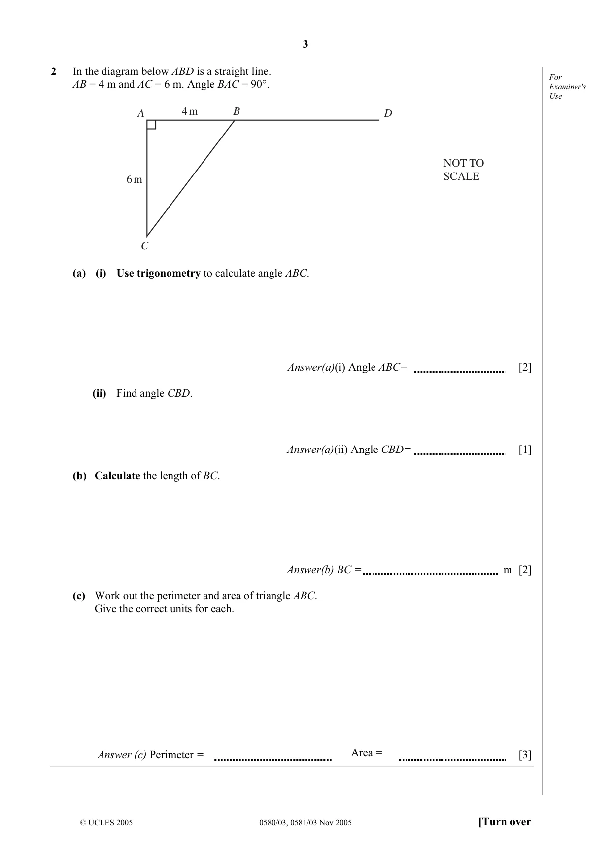 Cambridge IGCSE Mathematics (with coursework) 0581 2005 Oct/Nov Paper 3 · Variant 1 question paper, page 3 of 12