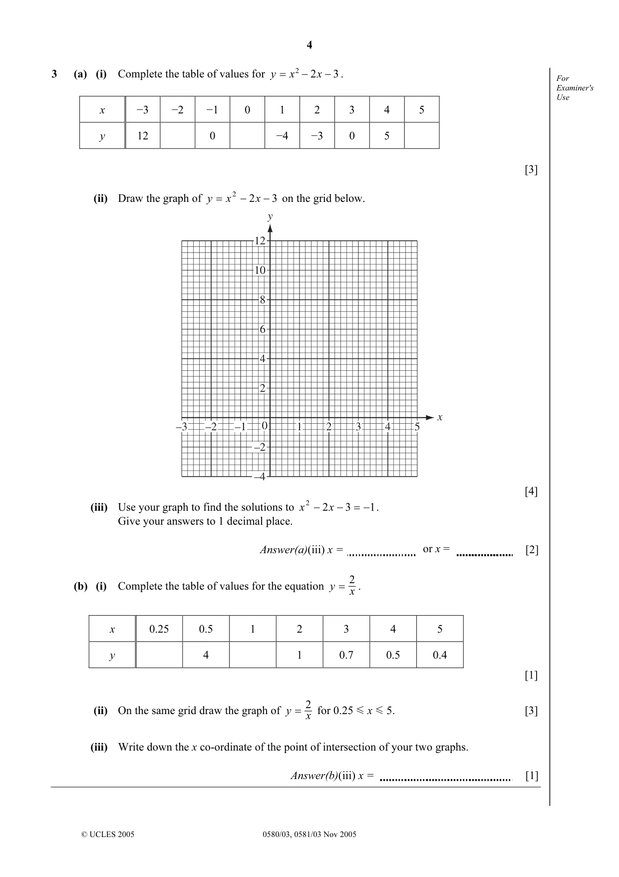 Cambridge IGCSE Mathematics (with coursework) 0581 2005 Oct/Nov Paper 3 · Variant 1 question paper, page 4 of 12