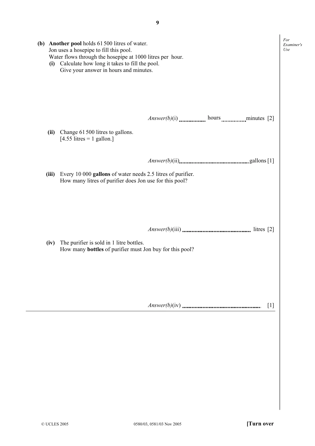 Cambridge IGCSE Mathematics (with coursework) 0581 2005 Oct/Nov Paper 3 · Variant 1 question paper, page 9 of 12