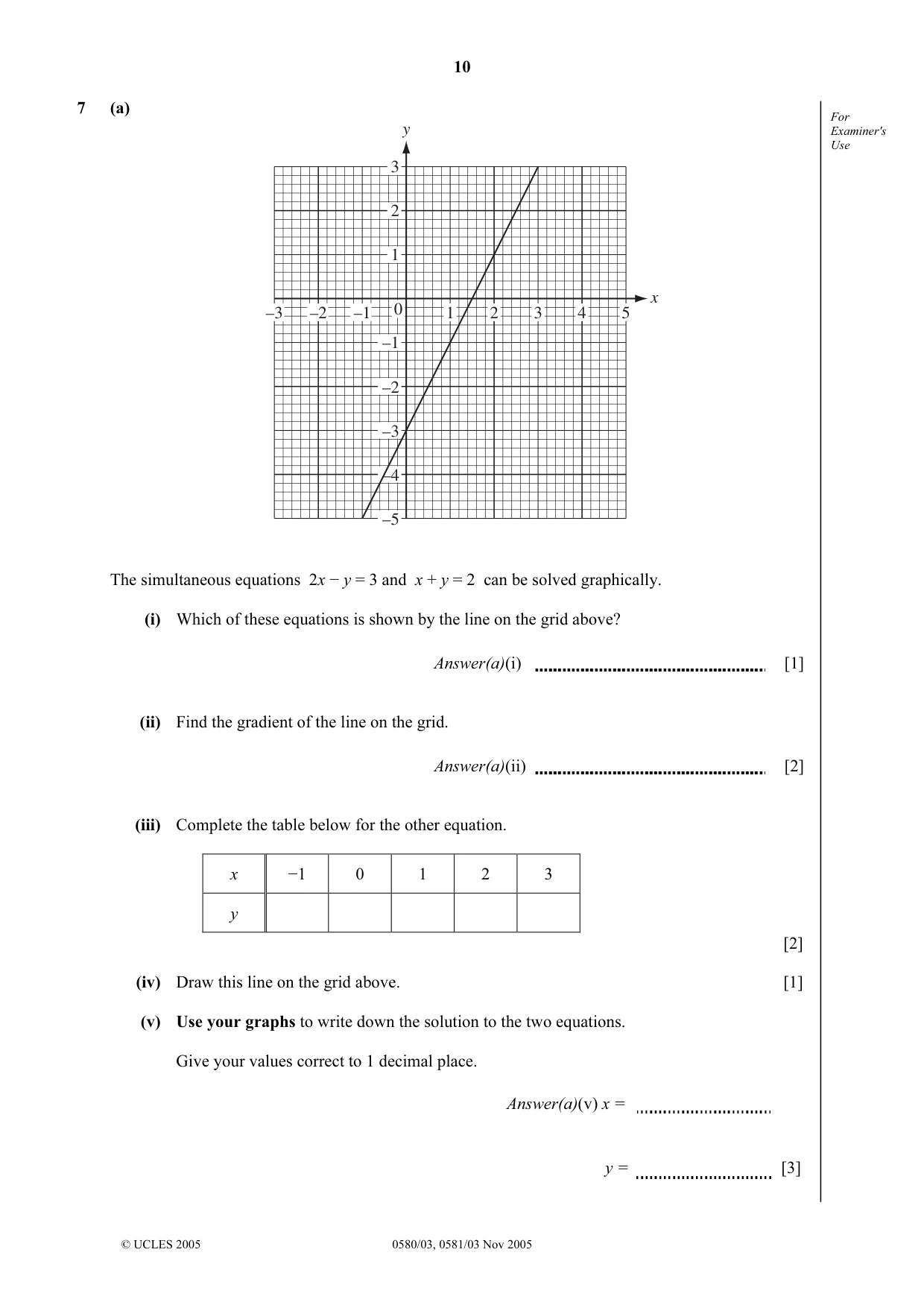 Cambridge IGCSE Mathematics (with coursework) 0581 2005 Oct/Nov Paper 3 · Variant 1 question paper, page 10 of 12