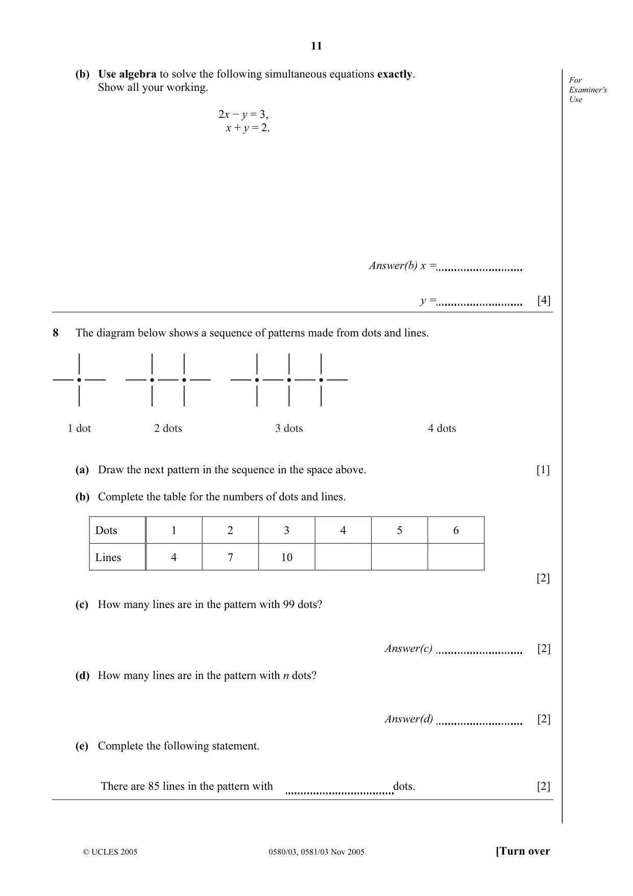 Cambridge IGCSE Mathematics (with coursework) 0581 2005 Oct/Nov Paper 3 · Variant 1 question paper, page 11 of 12