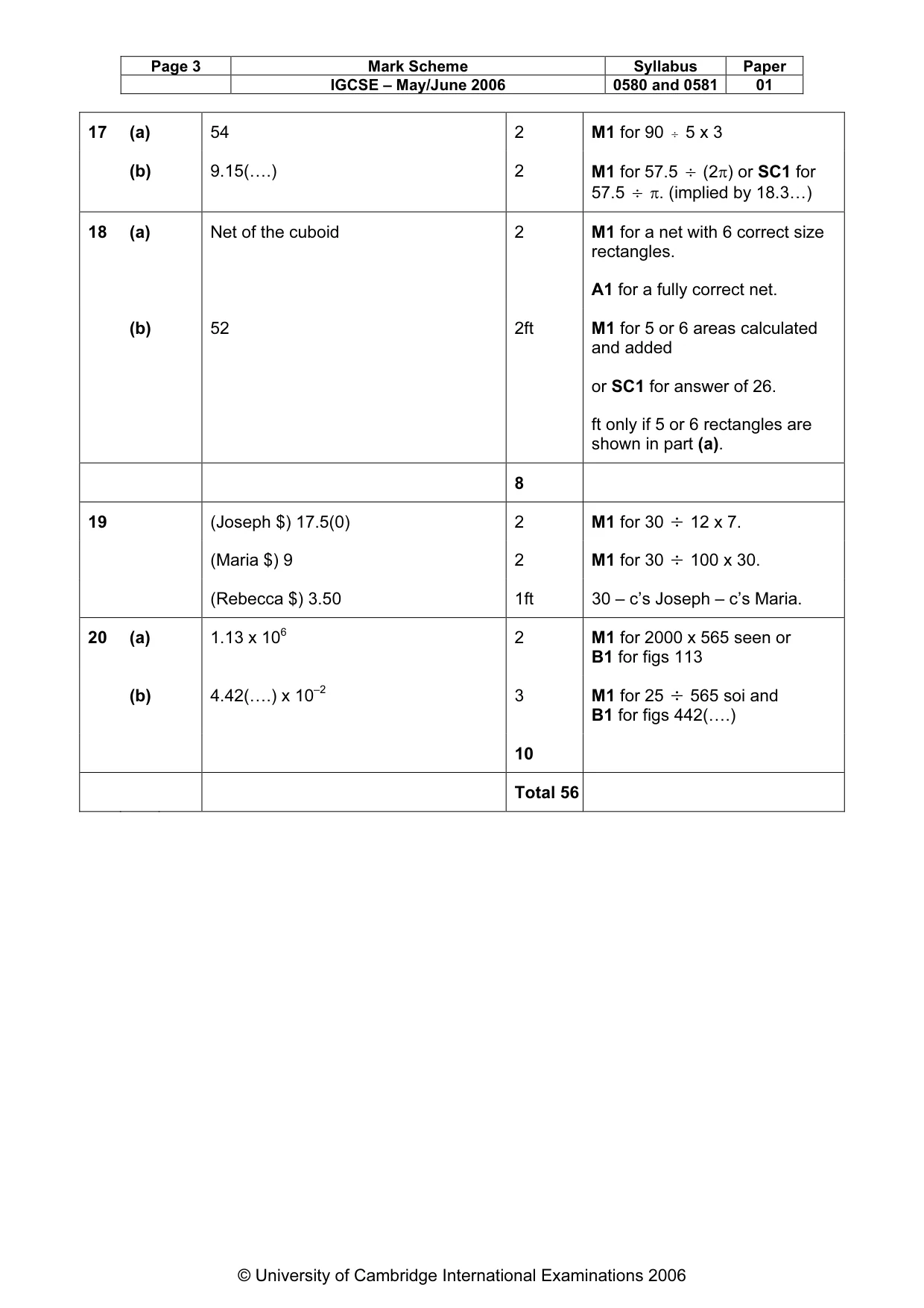 Mark scheme, page 4 of 4